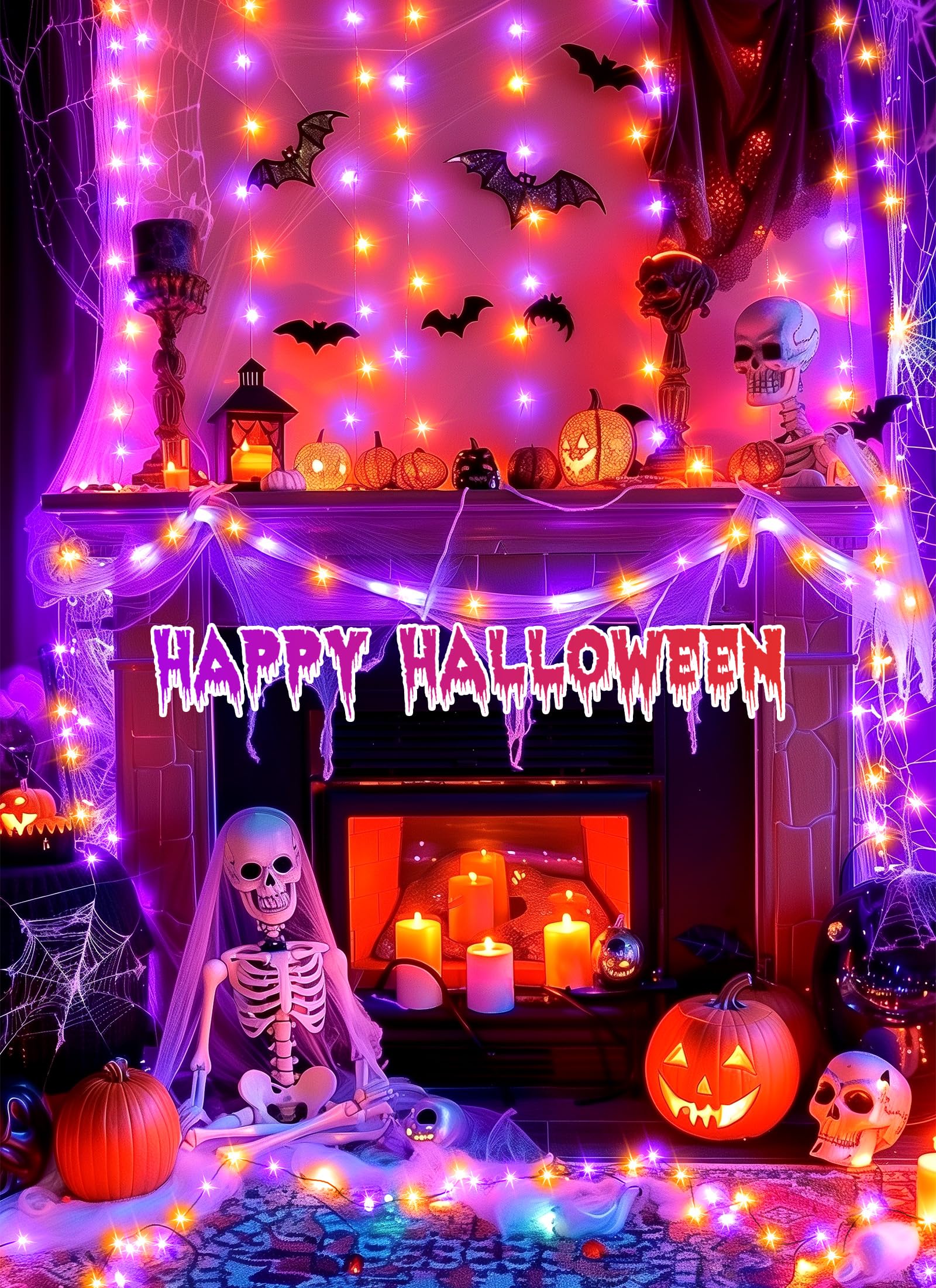 Brightown Halloween String Lights, 100 LED, 33FT, Battery Operated, Waterproof, 8 Modes, Orange & Purple, 2 Pack