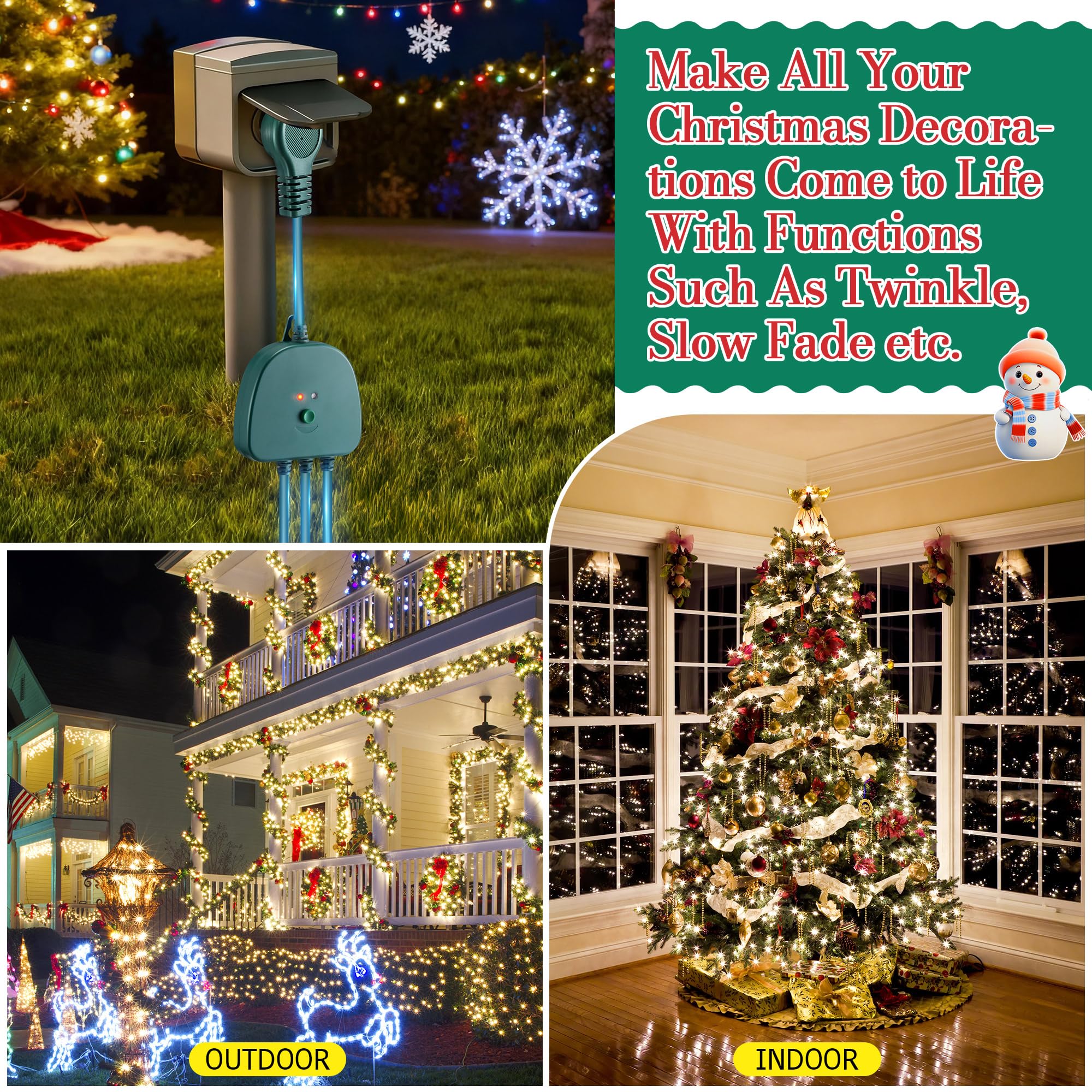 Gulfmew Christmas Light Controller with Remote, 14 Functions, Dusk to Dawn Sensor, Green, Model TD-Gulfmew-1056