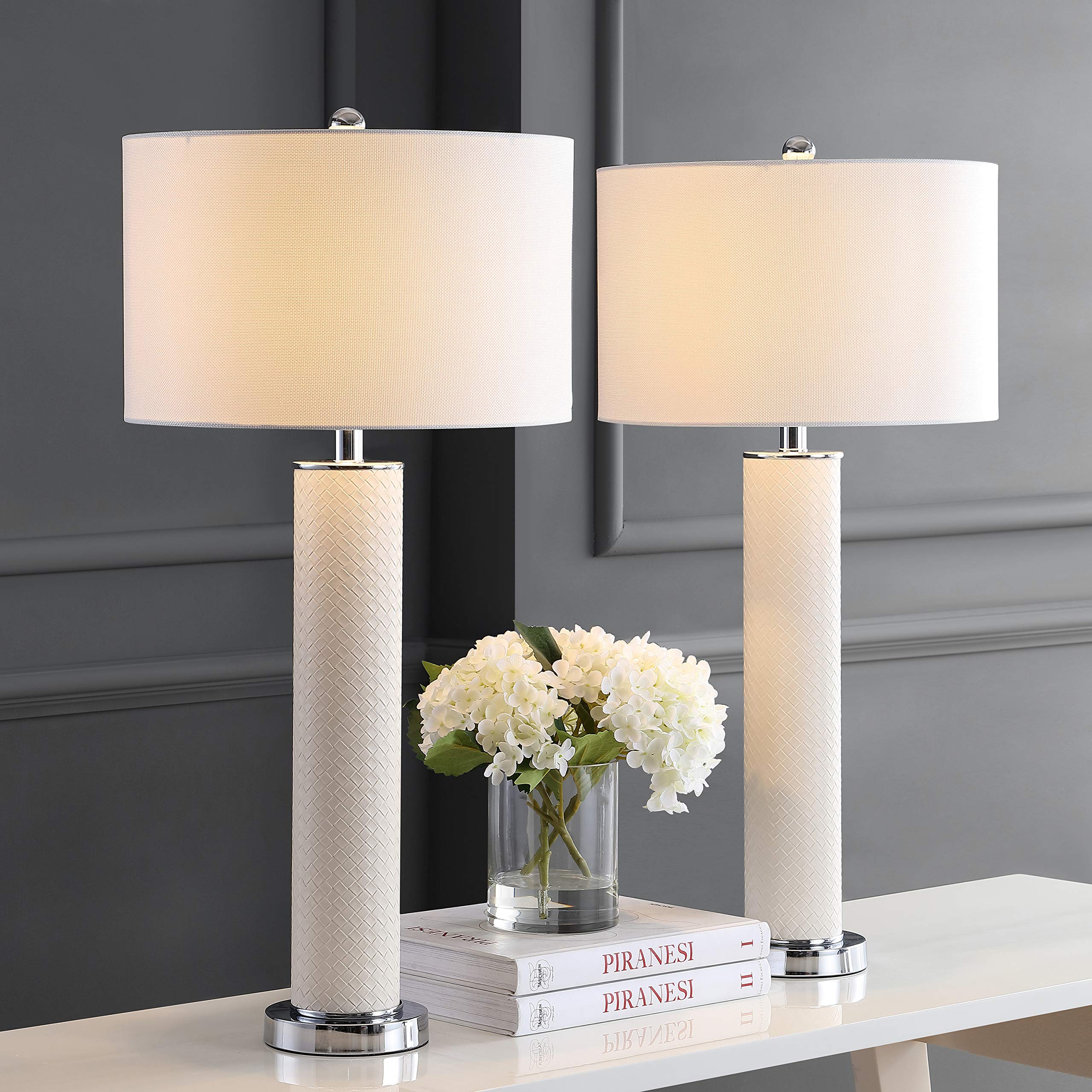 SAFAVIEH Table Lamp Set of 2, Modern Contemporary, Cream Woven, 32-inch, LED Bulbs Included, Model LIT4404L-SET2