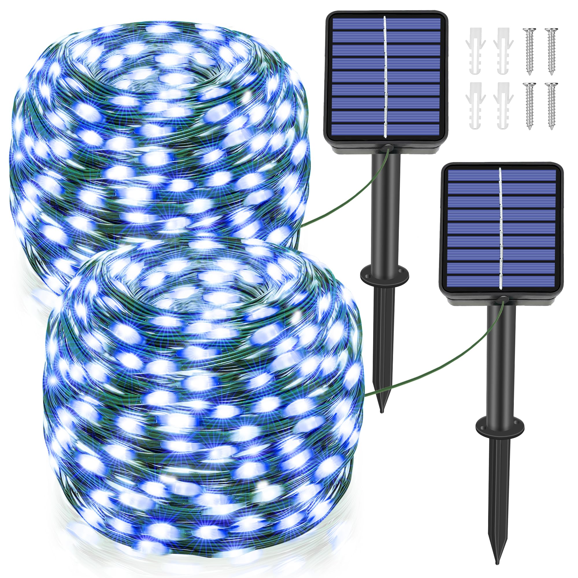Ollny Solar String Lights for Outside, 2 Pack Total 132FT 400LED Solar Christmas Lights Outdoor, IP67 Waterproof 8 Modes String 