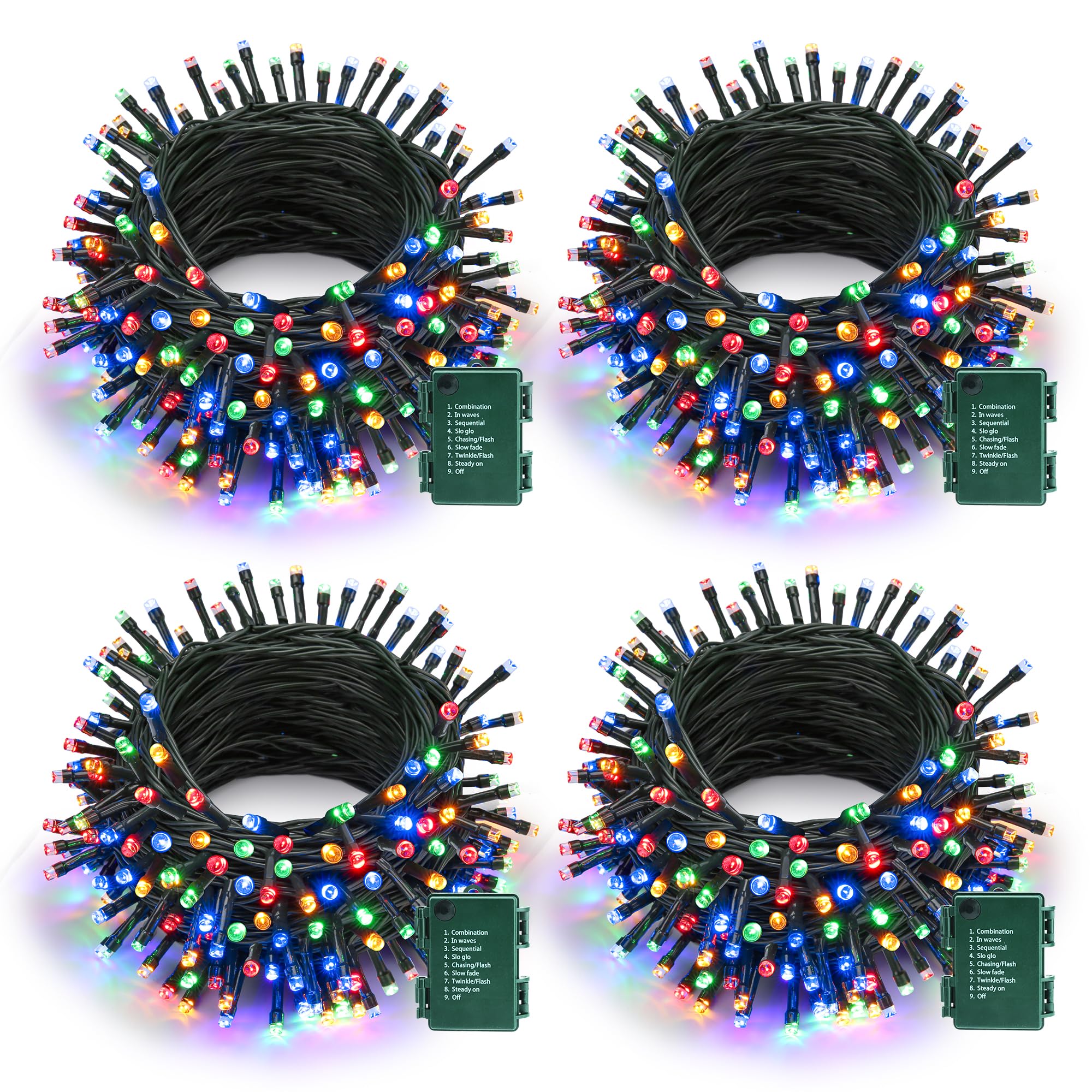 Lomotech Battery Operated Christmas Lights - 4 Pack Total 66ft 200 LED Battery String Lights 8 Modes Waterproof with Timer for H