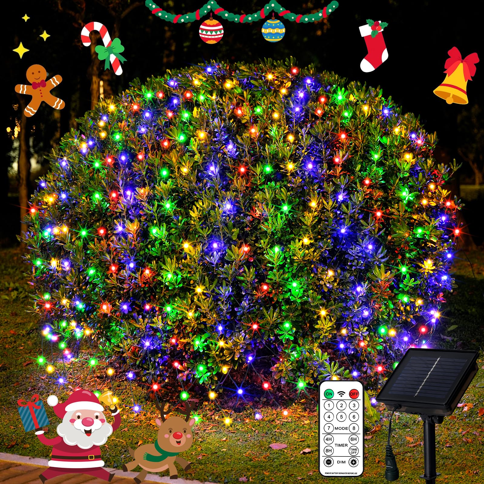 Jmexsuss 320 Led Solar Net Lights, 9.8Ft X 6.6Ft, Waterproof Multicolor Outdoor Decoration With Remote For Bushes And Trees