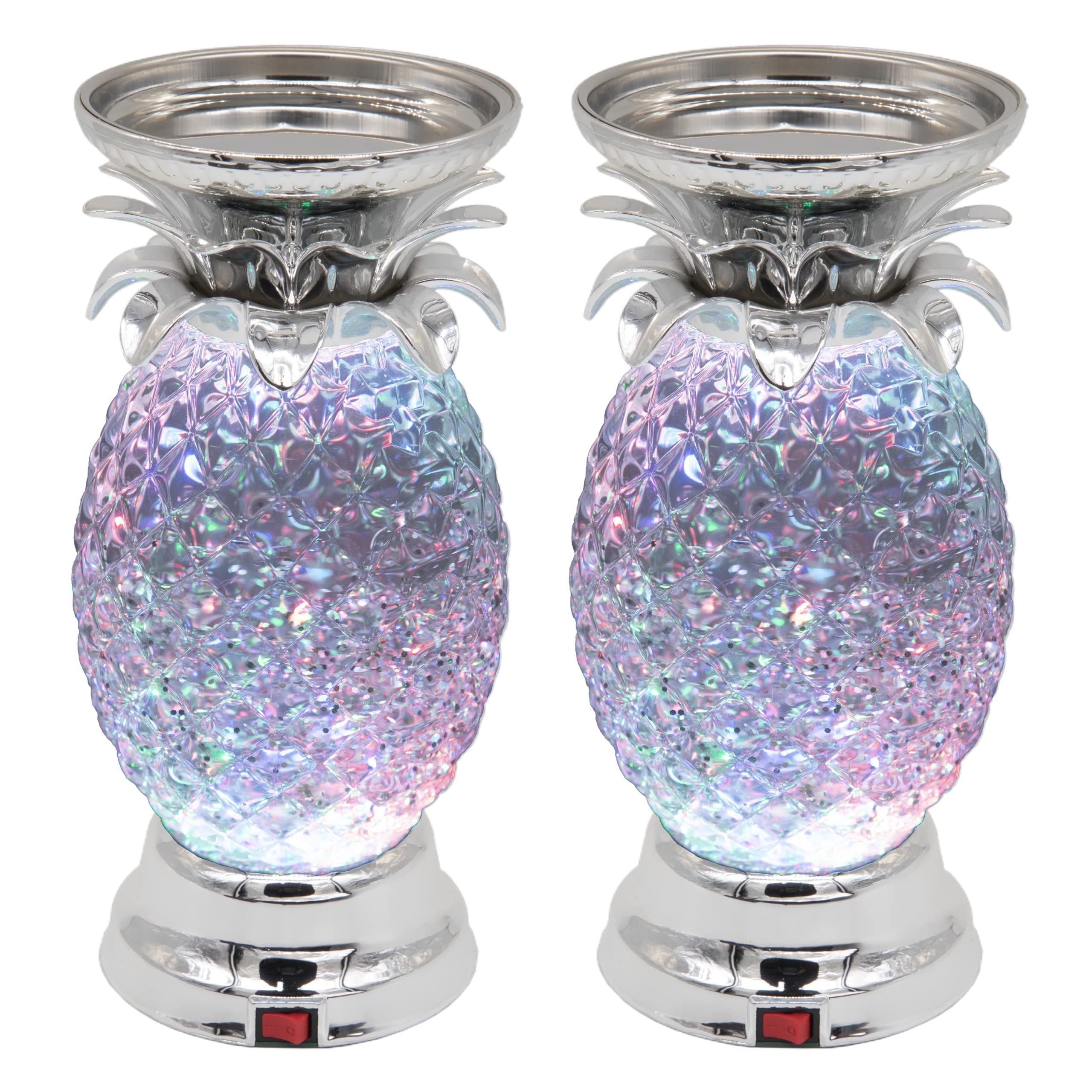 YAKii Lava Lamp, 9.5in LED Color Changing, Pineapple Design, Plastic, Silver, Pack of 2