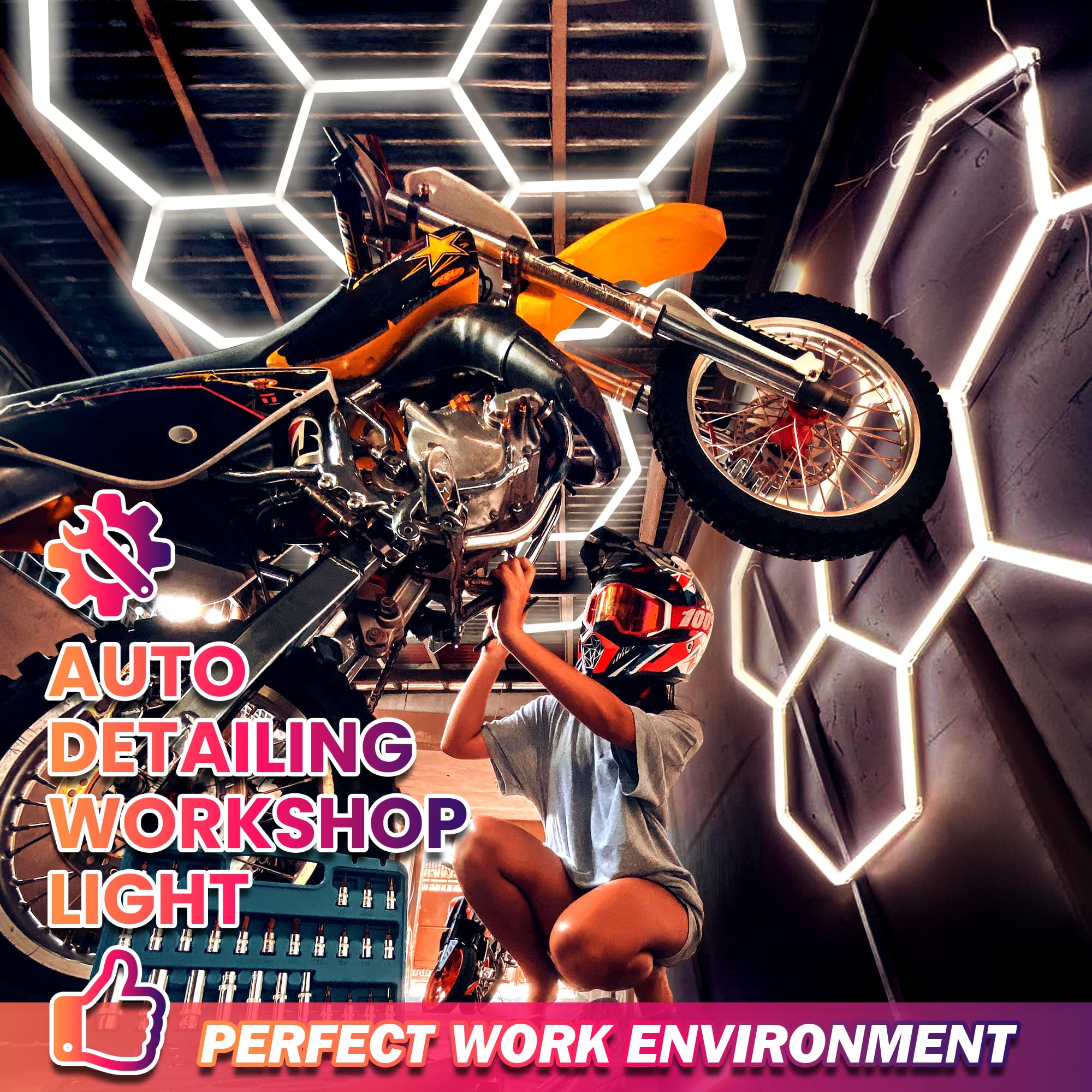 Goslarlit Hexagon Led Garage Light, 25 Pack Led Shop Ceiling Lamp, 144W 15950Lm 6500K Daylight White, Linkable Plug-In Hexagon Lamp For Workshop Gym Car Care Warehouse 95X66Inch