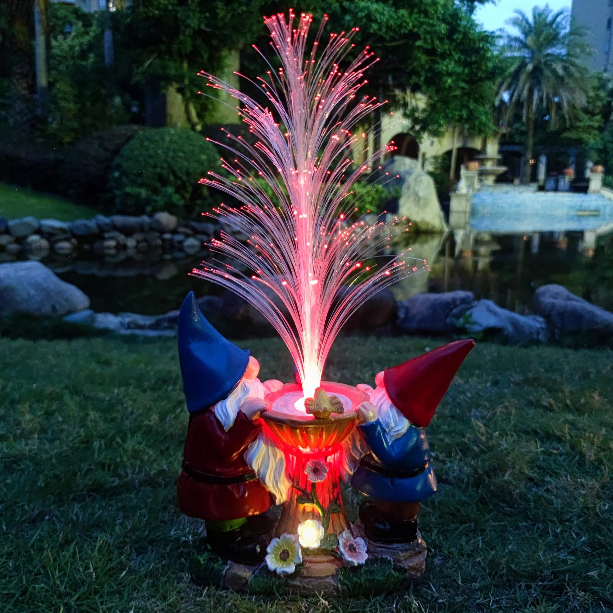 RCTTICUU Gnome Statue Solar Garden Decor with LED Lights, Resin Gnomes Figurine and Colour Changing Optical Fiber Solar Light,Ou