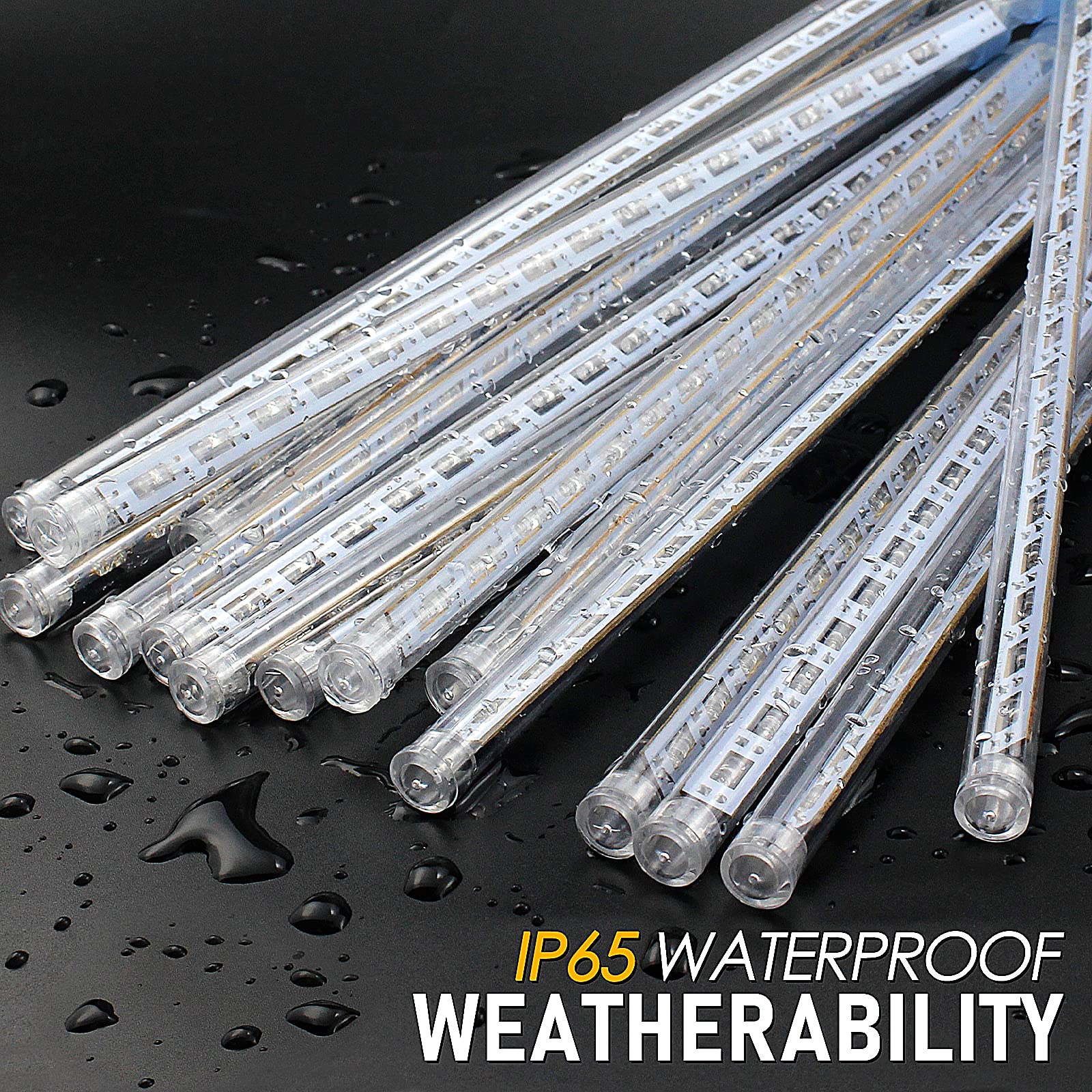 FYYZY Meteor Shower String Lights, 25 Tubes, 600 LEDs, Waterproof Icicle Lights for Outdoor Decoration, White