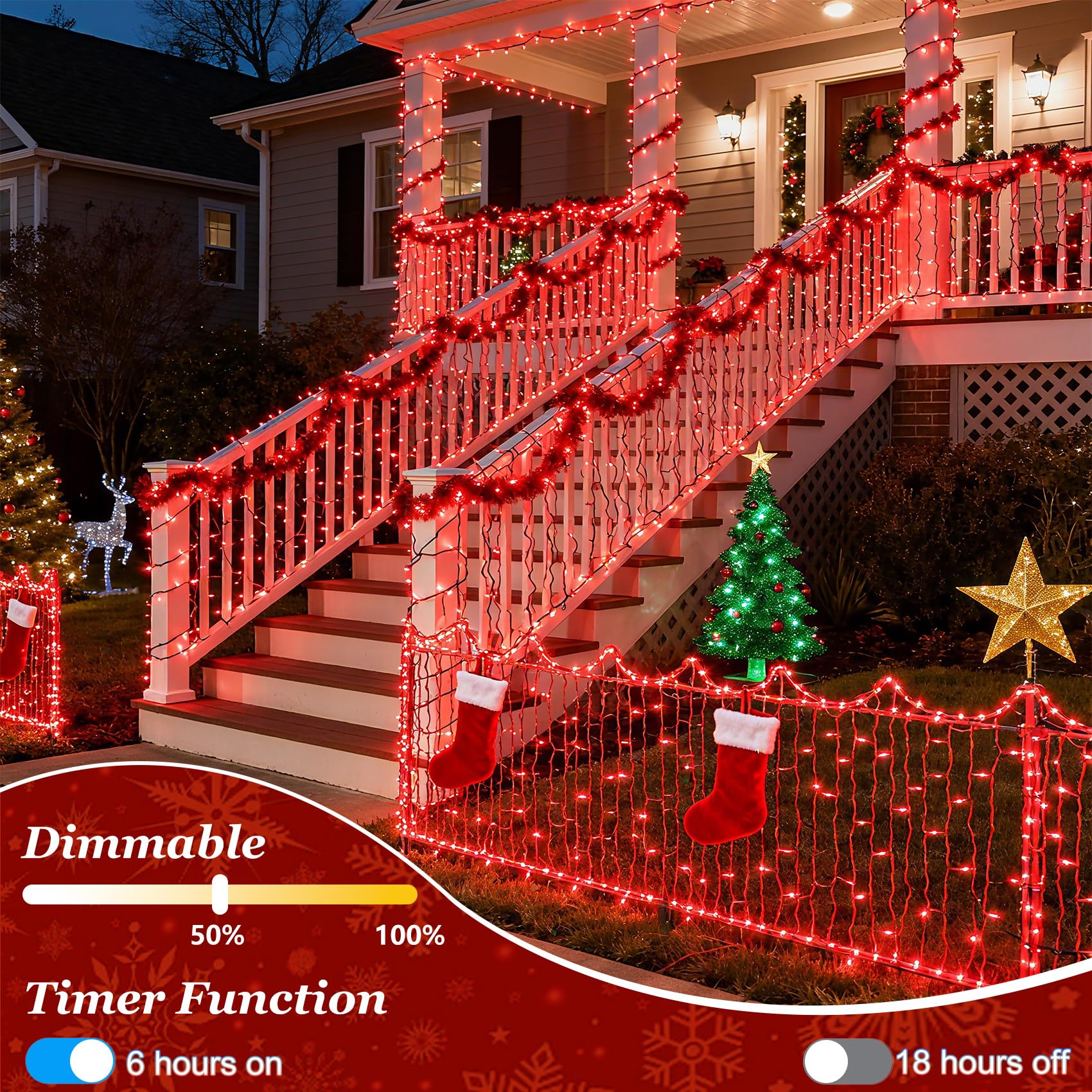 750 Led Christmas String Lights Outdoor  240Ft Twinkle Fairy Lights With Timer & Memory  12 Modes Dimmable Waterproof Tree Light For House Patio Garden Wedding Party Christmas Decororations  Red