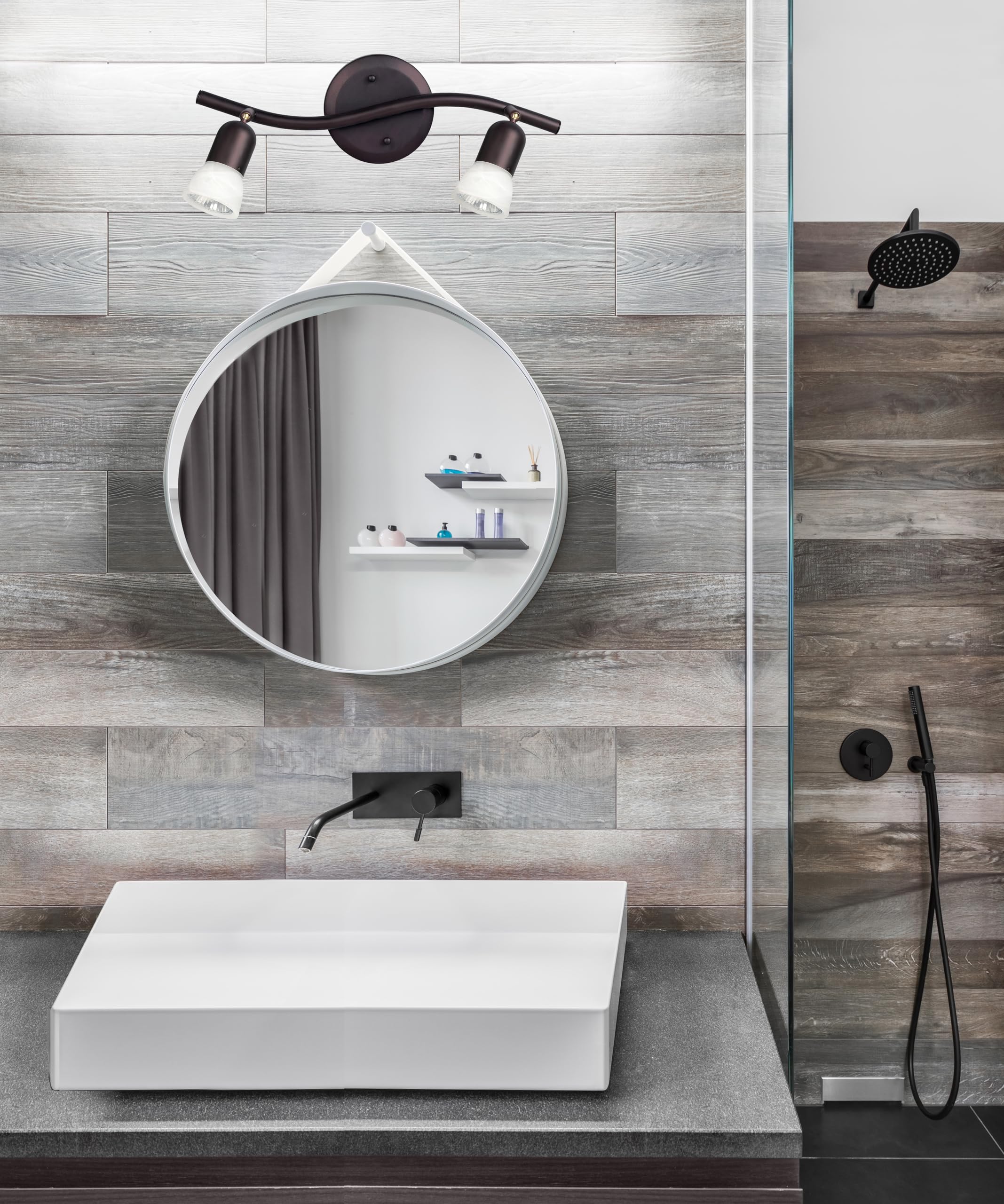 James 2-Light Track Lighting, Oil Rubbed Bronze, Adjustable Alabaster Glass Shades, 50W G10 Compatible, 15 Inch Wide, Modern Ind