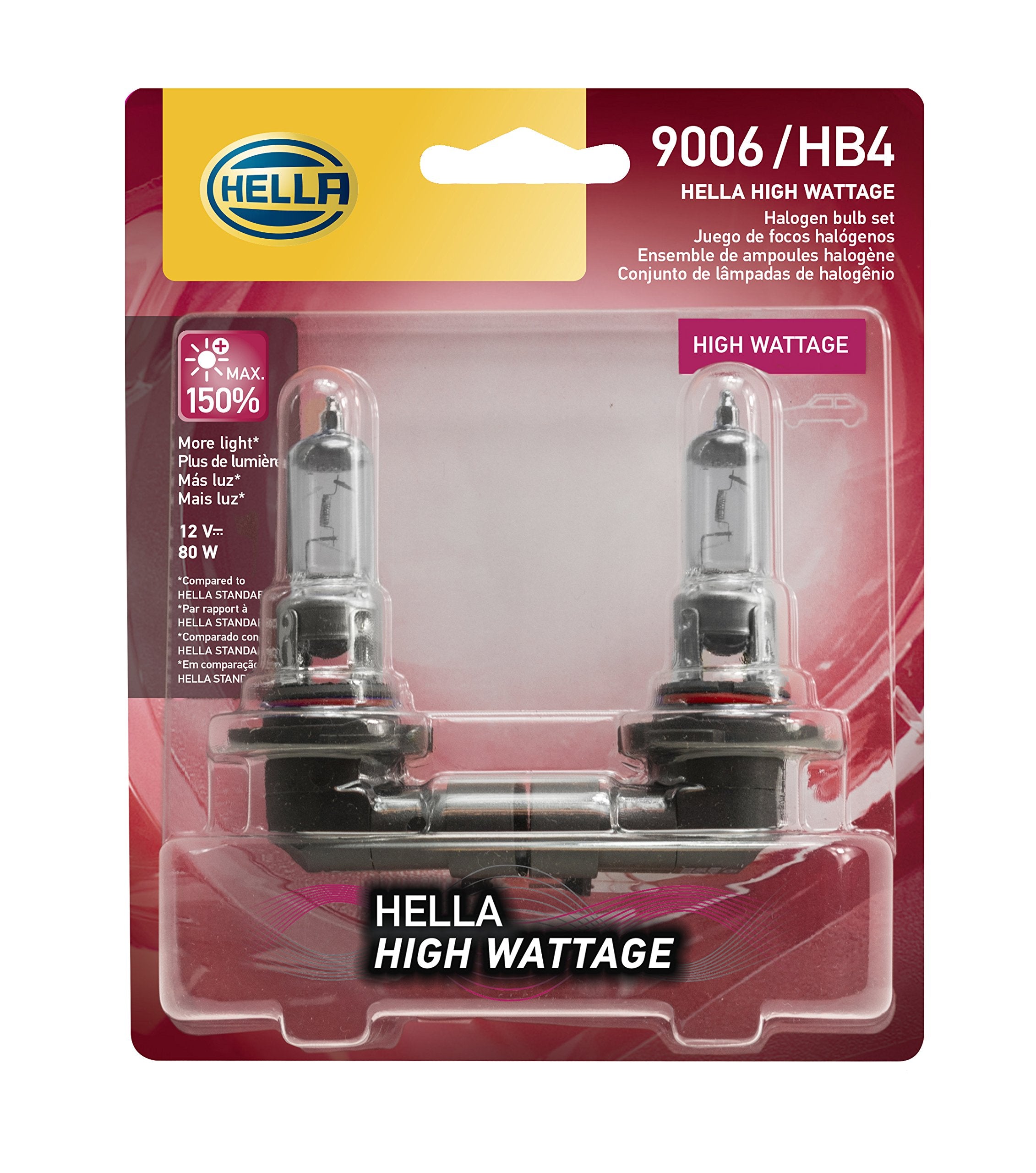 HELLA 9006 80WTB Twin Blister High Wattage Bulbs, 12V, 2 Pack