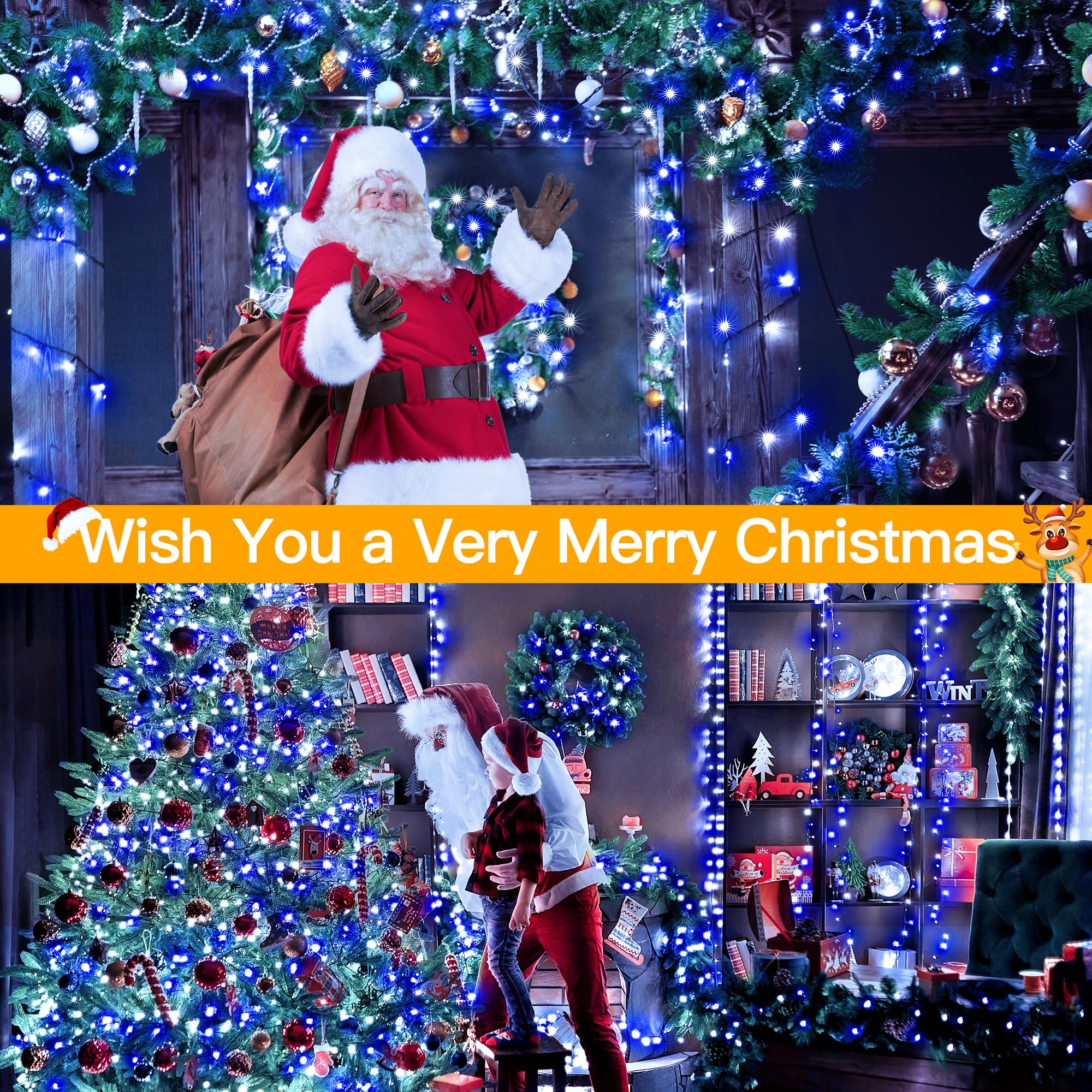 Ollny Christmas Lights - 400LED Blue & White String Lights, 131FT, Waterproof, 8 Modes, Remote for Indoor/Outdoor Decor, Model HG-29V415C