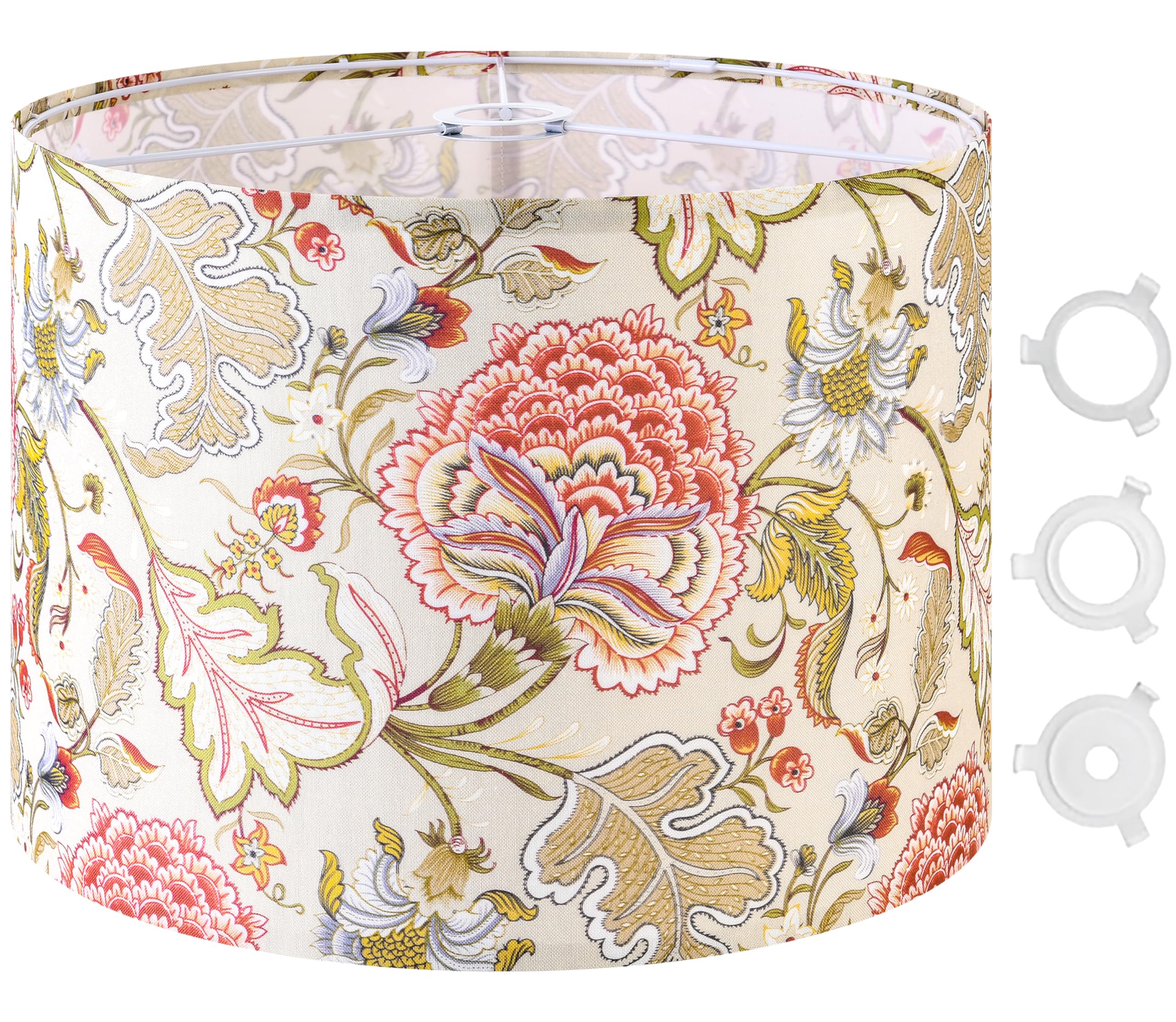 GO&SO Floral Drum Lamp Shade, 16inx16inx12in, Polyester Linen, E27 Base, Multicolour-1, Model G5-17-1DZT-1