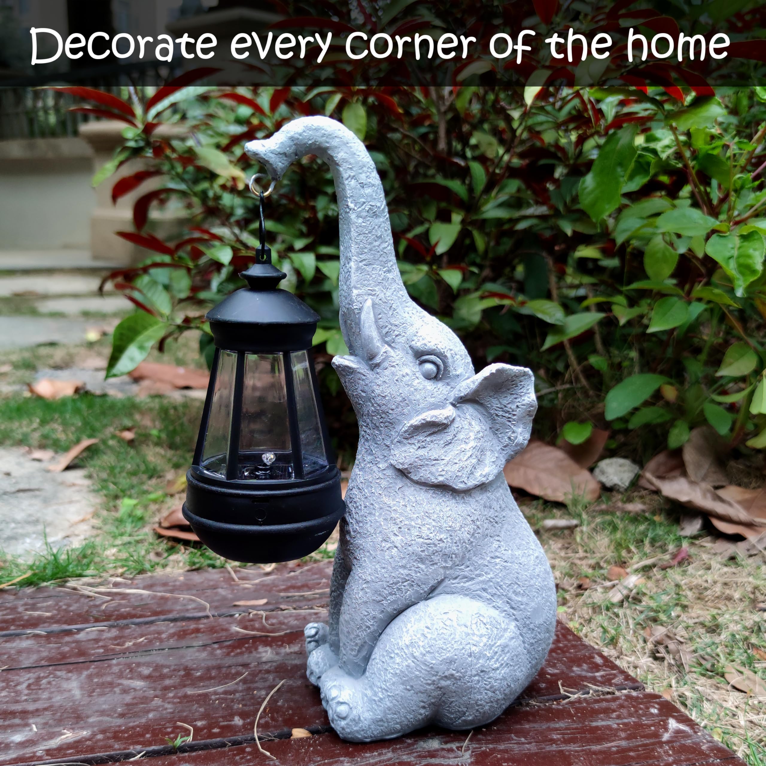Vioyouns Elephant Solar Garden Statues Resin Elephant Figurine Decorations With Solar Lights Lantern  Outdoor Garden Decor Art For Lawn Yard  Unique Housewarming Gift For Garden Home