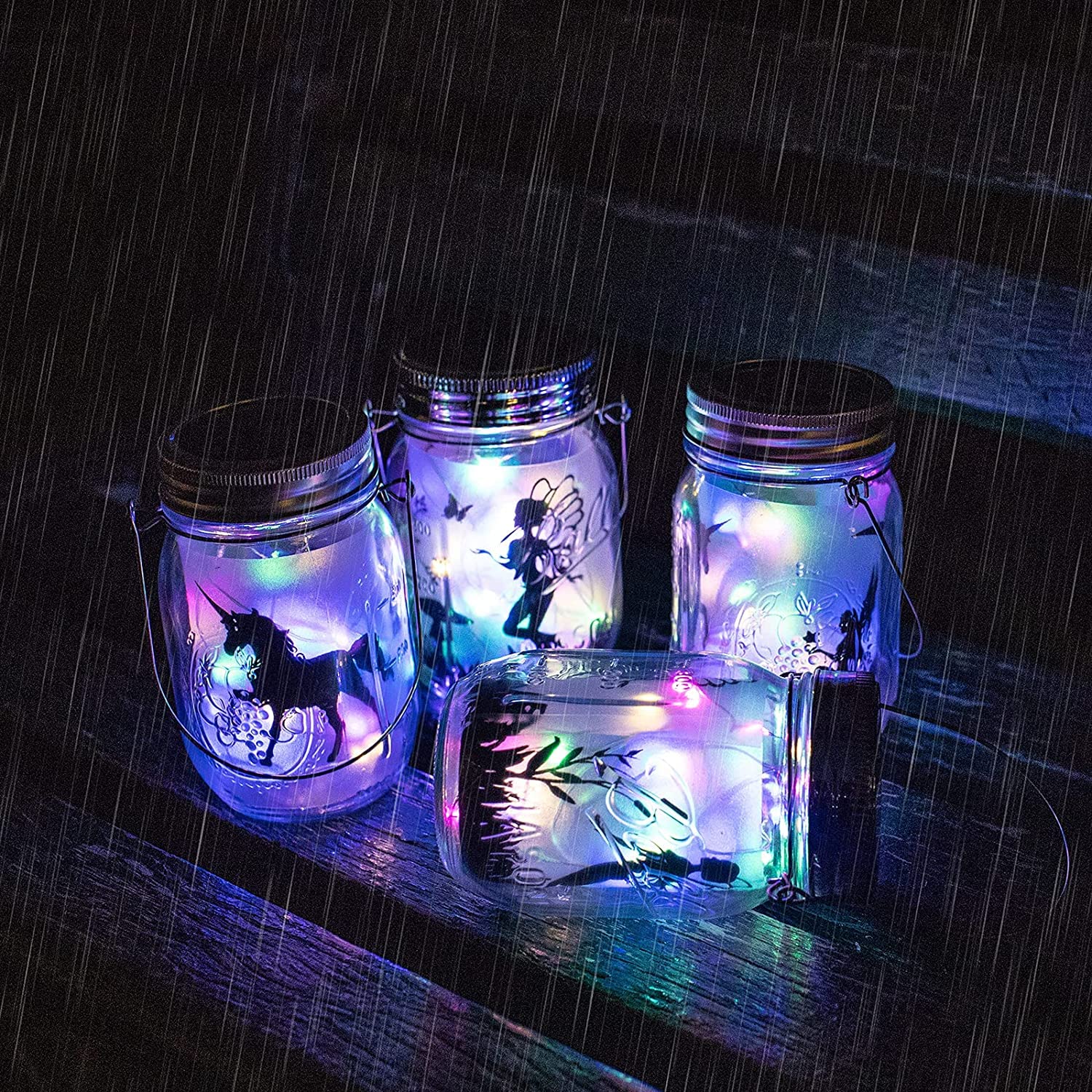 Yeuago 8 Pack Solar Outdoor Fairy Star Firefly Jar Lids Lights,Solar Fairy String Lids Lights(No Jars),Waterproof Lantern Mason