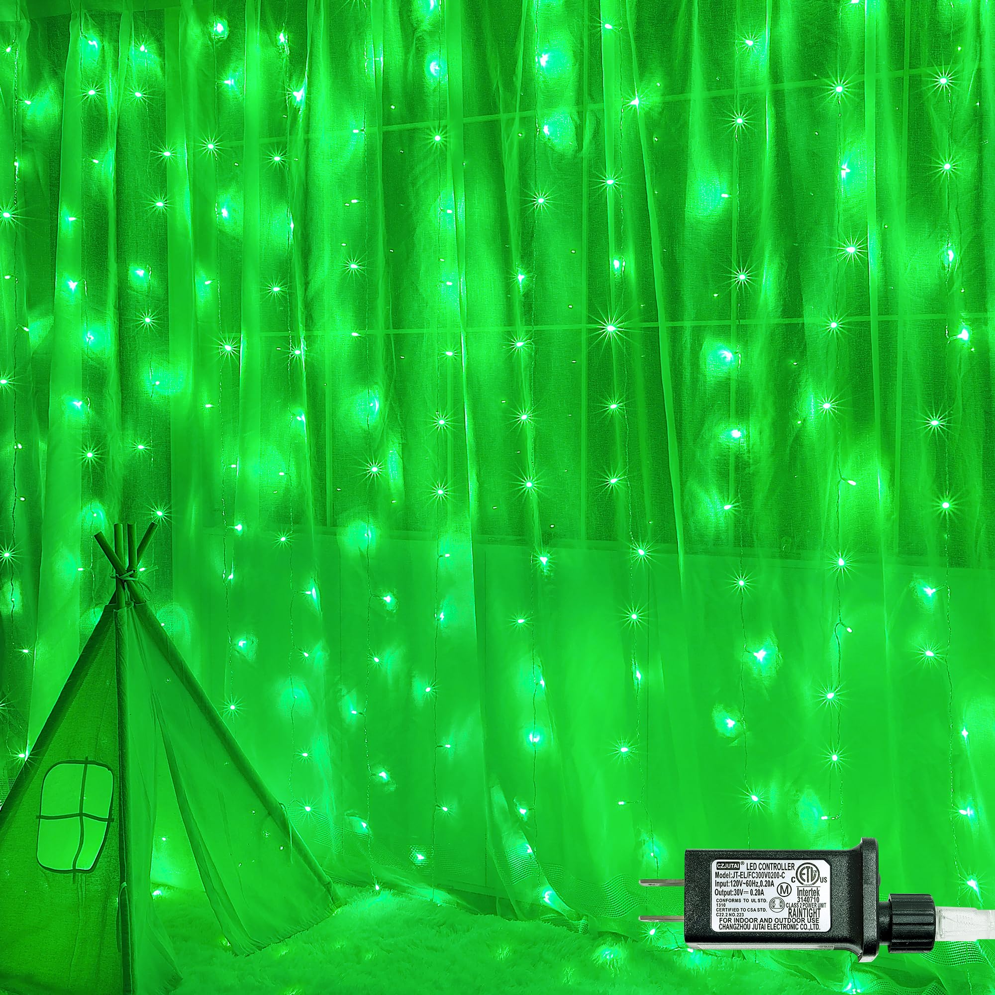 Oopswow 304 Led Curtain Lights,8 Modes Hanging Wall Lights Outdoor,Plug In Fairy Curtain String Lights For Window,Ceiling,Party Backdrop,Wedding,Christmas,Halloween,Bedroom Decor(Green)