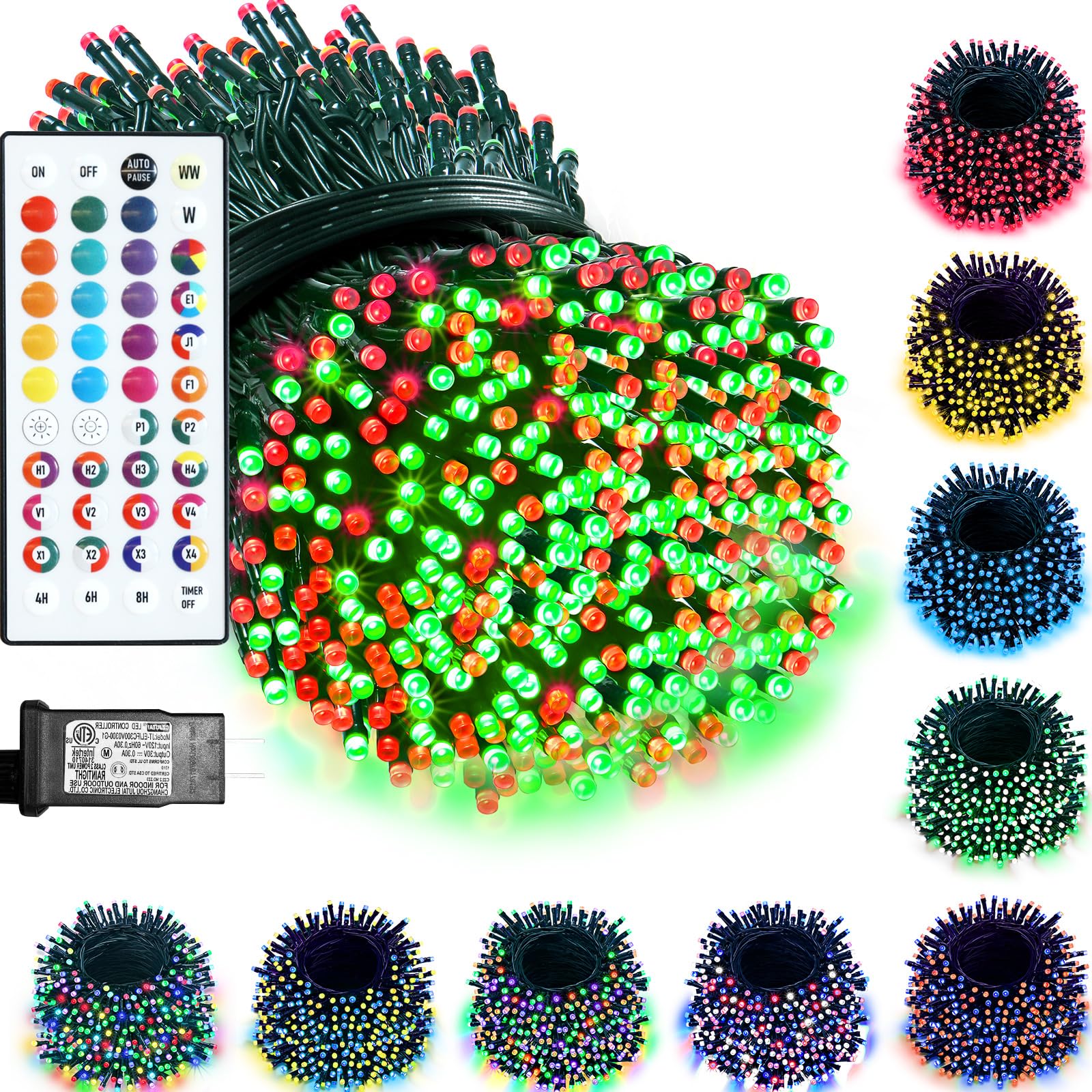 Lovhigh-standard 164Ft Christmas Lights Outdoor  35 Colors Changing 500 Led String Lights Green Wire Remote Timer  Waterproof Halloween Light For Indoor Outdoor Holiday Party Xmas Tree Wedding Decor