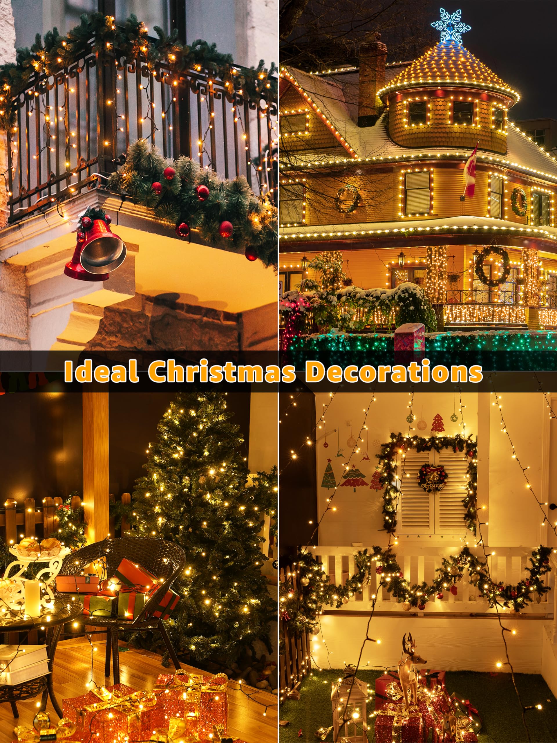 Brightchristmas 1000 Led Waterproof Outdoor String Lights, Warm White, 328 Ft, With Remote & Timer, 8 Dimmable Modes, Model Nya1000A