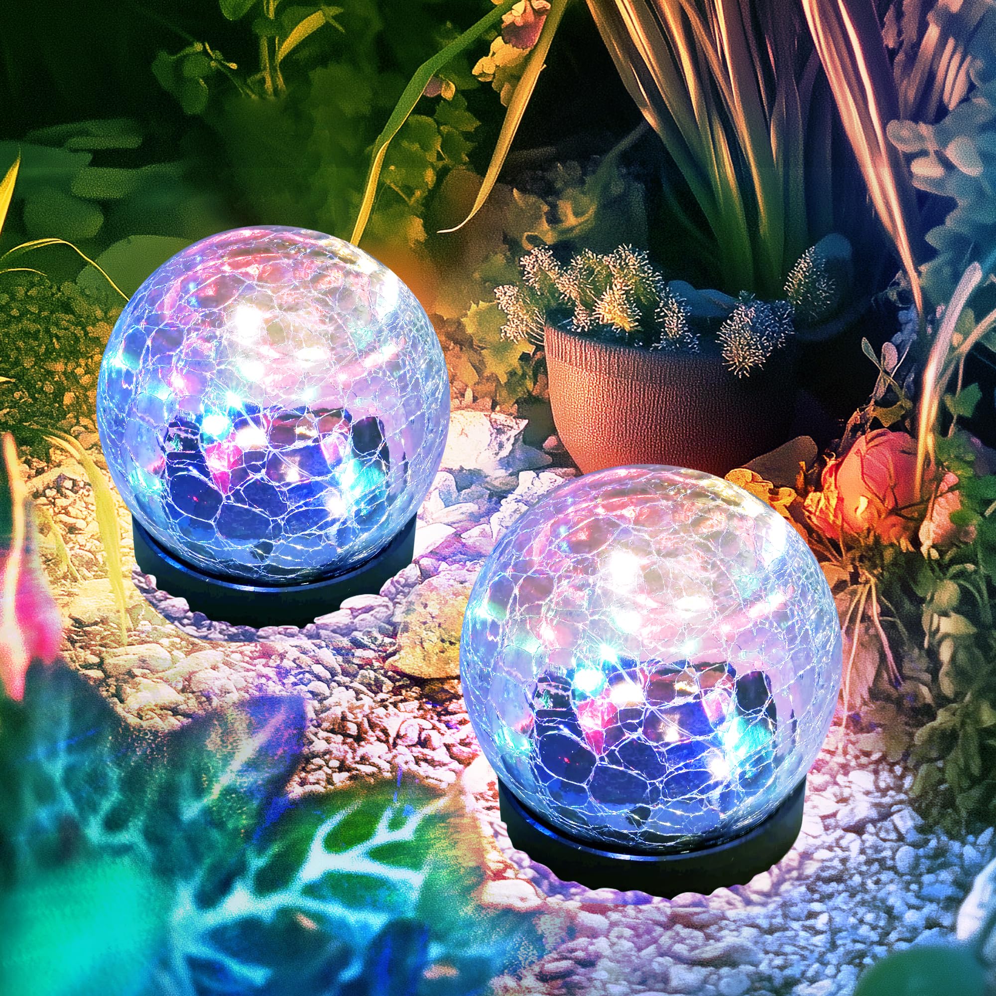 PATIOPIA Solar Globe Lights Outdoor, Waterproof  ed Glass Ball, 2 Pack, Multicolor, Model 9324