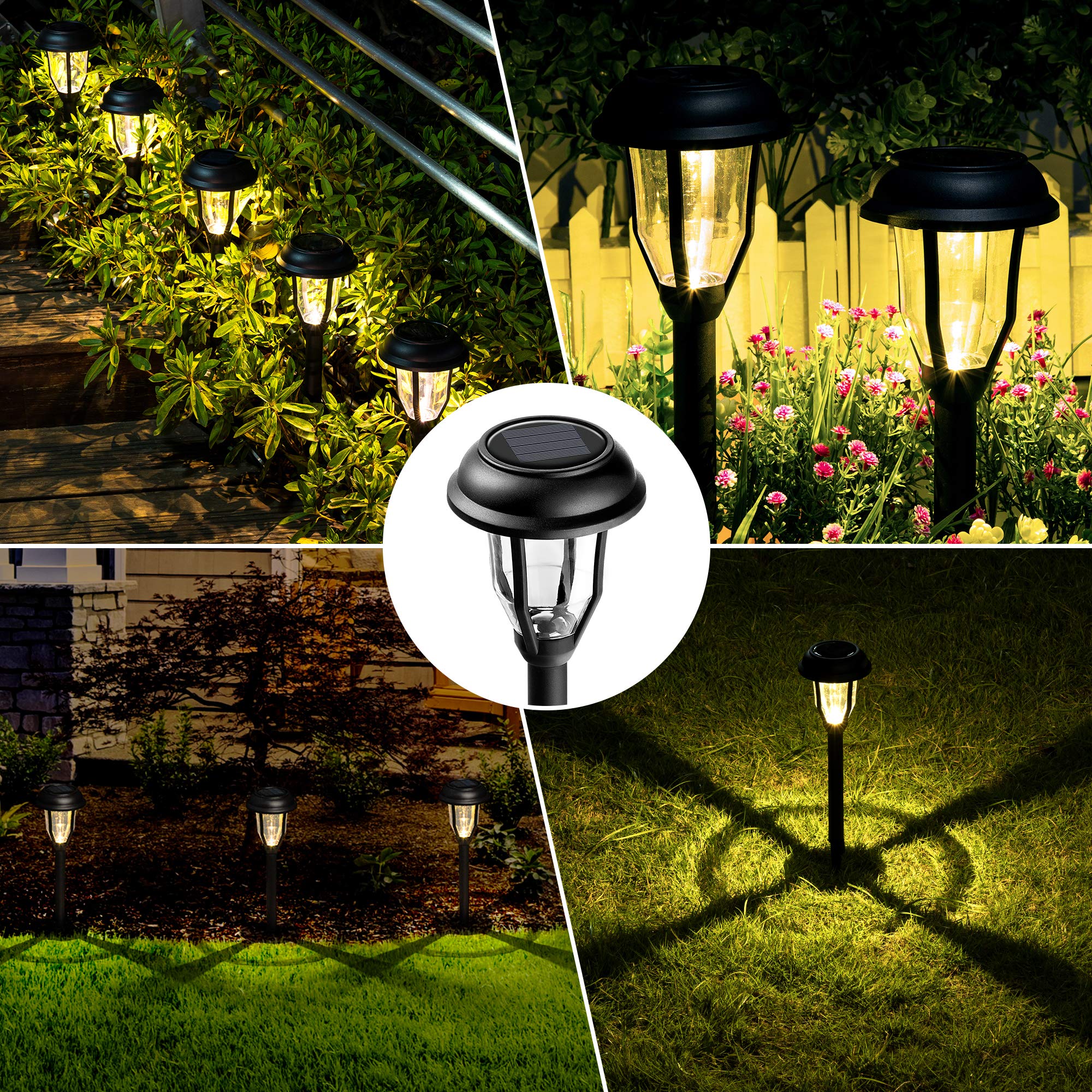 SOLPEX Solar Pathway Lights, 8 Pack, Waterproof, Warm White, Black, Model 8361-Y for Garden, Yard, Landscape, Walkway