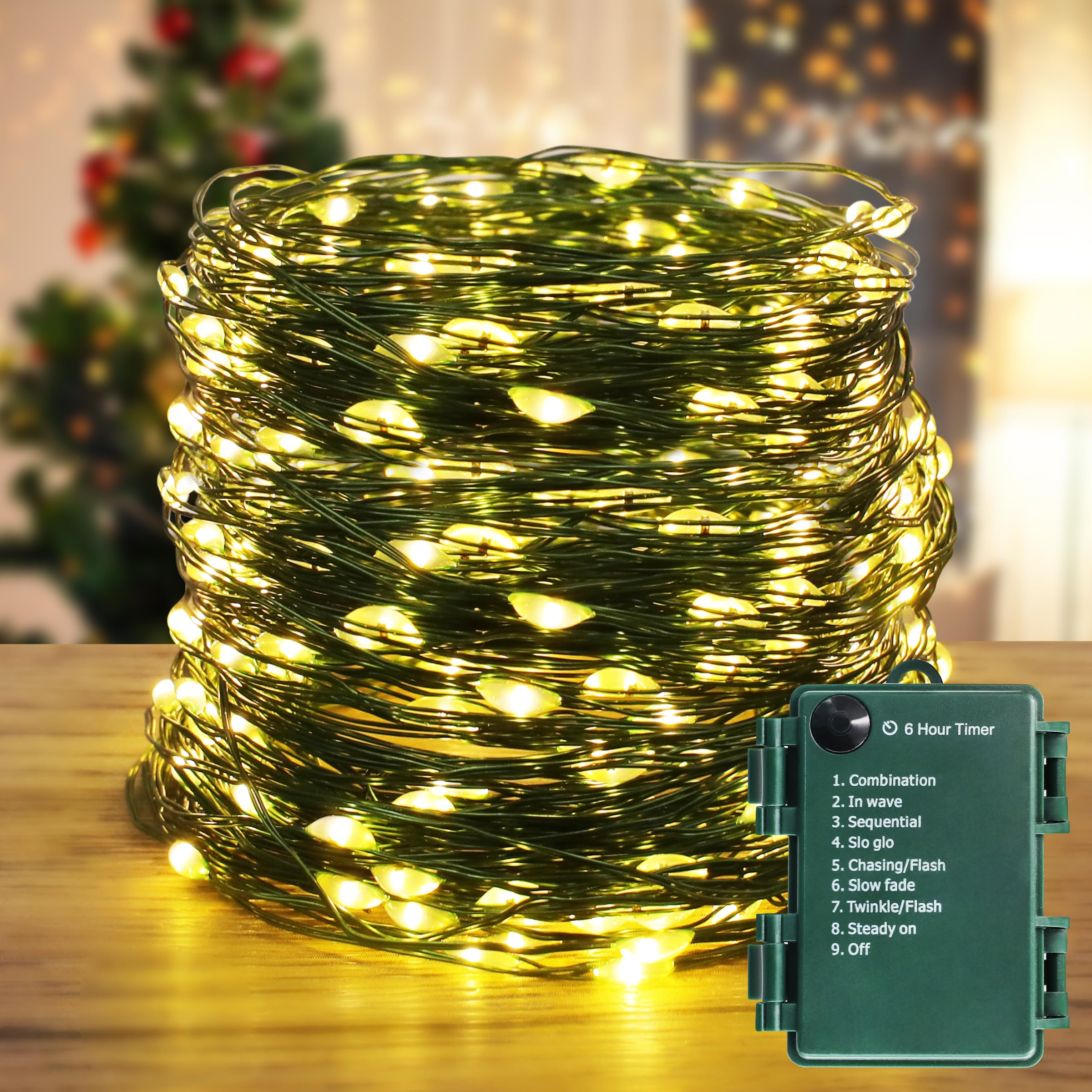 AMMAKER LED Fairy Lights Battery Operated String Lights,67Ft 200micro LEDs Starry Lights 8 Modes with Timer Dark Green Copper Mi
