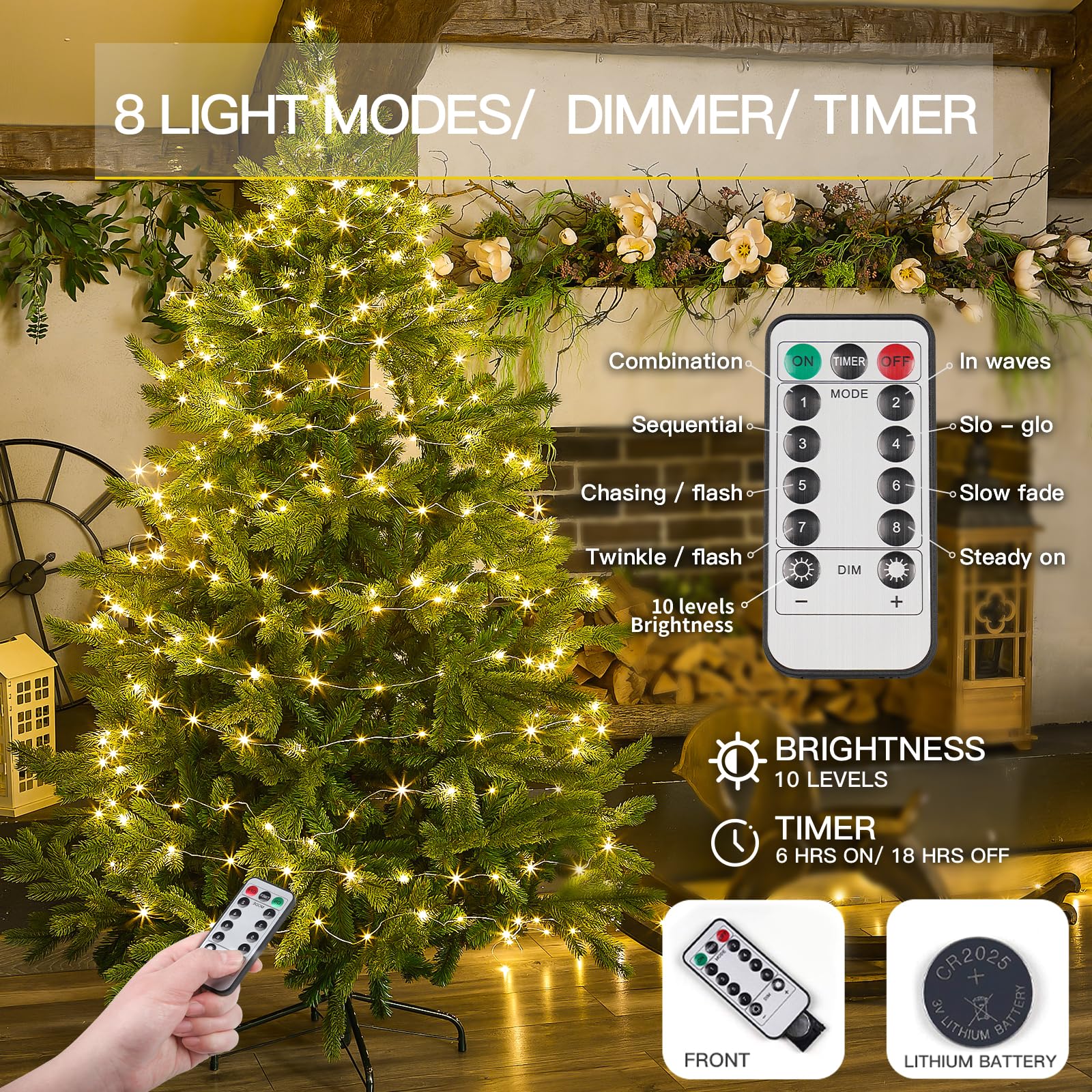 Suddus 33Ft 100 Led Outdoor String Lights, Warm White Fairy Lights Battery Operated With Remote, Led Twinkle Lights For Bedroom, Dorm, Backyard, Wedding, Tree, Mason Jar, Wall, Christmas