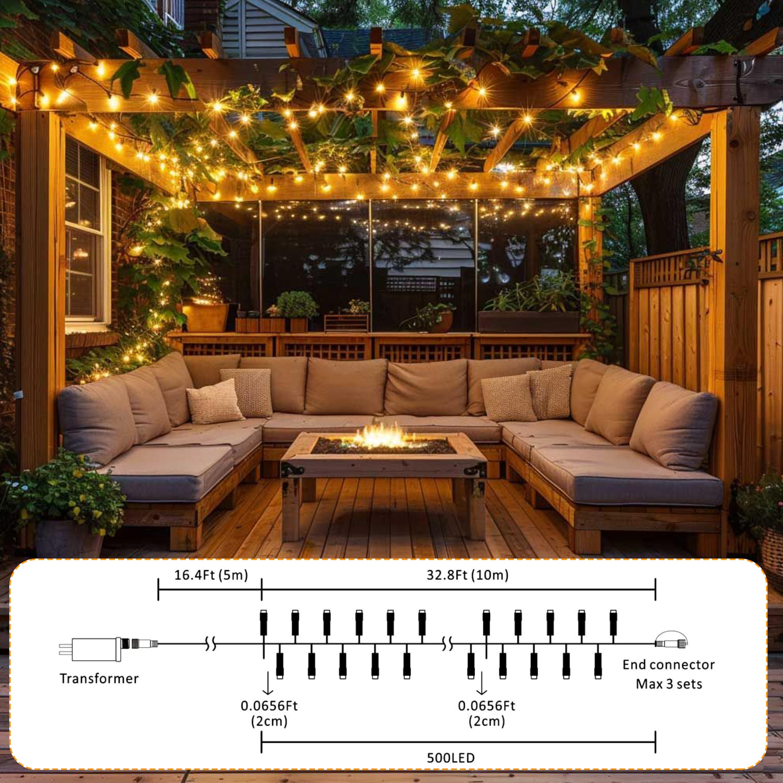 Ogrmar 49 Ft 500 Led Christmas Cluster Lights 8 Modes Christmas String Lights With Timer Function & Connectable For Xmas Home Garden Wedding Party Xmas Tree Indoor Outdoor Decor (500  Warm White)