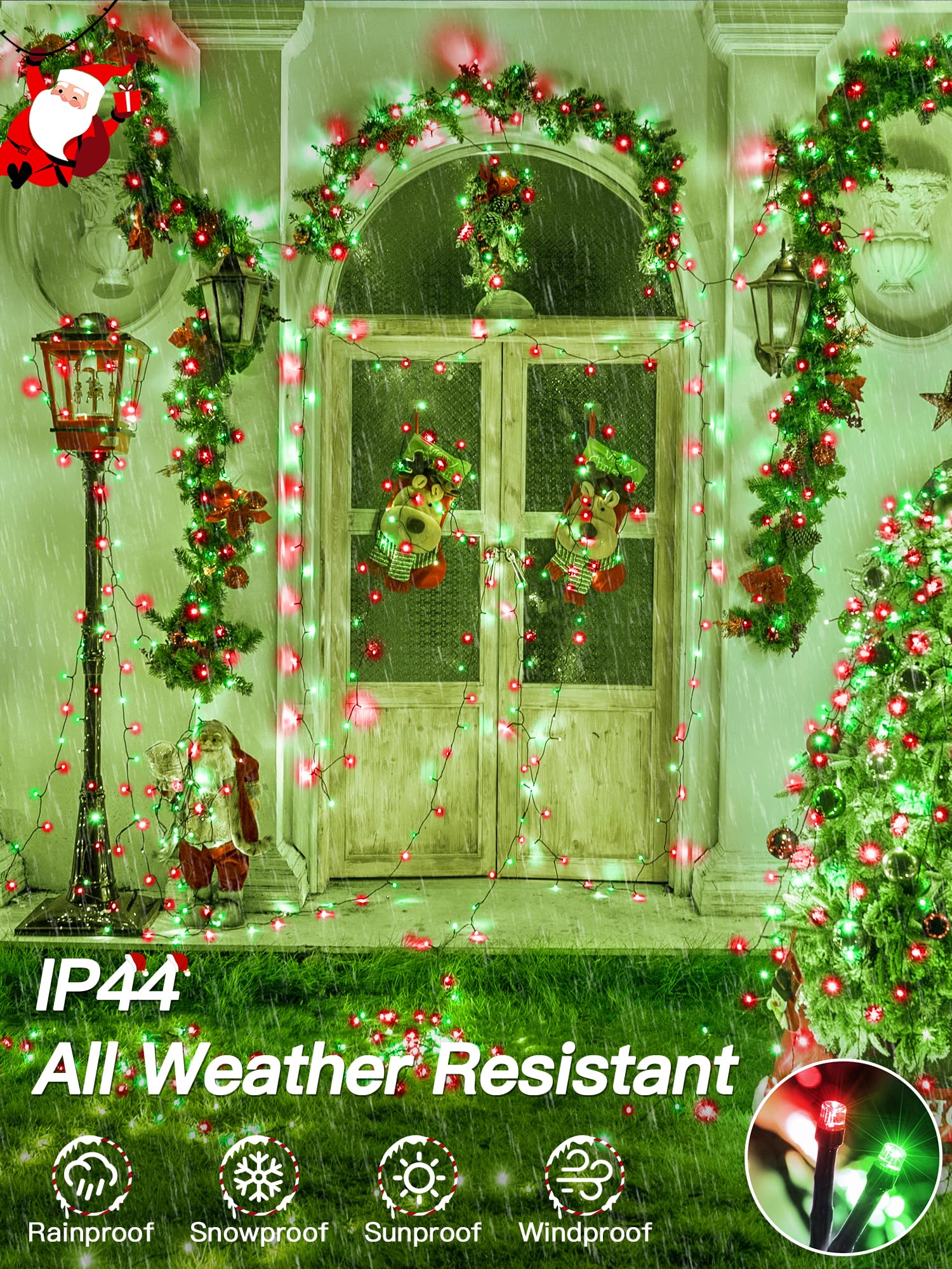 Guhope Christmas Lights 66Ft 200 Led  Christmas Tree Light With 8 Lighting Modes  Outdoor Waterproof String Lights With Remote And Timer  Fairy Light For Holiday Decor (Red And Green)