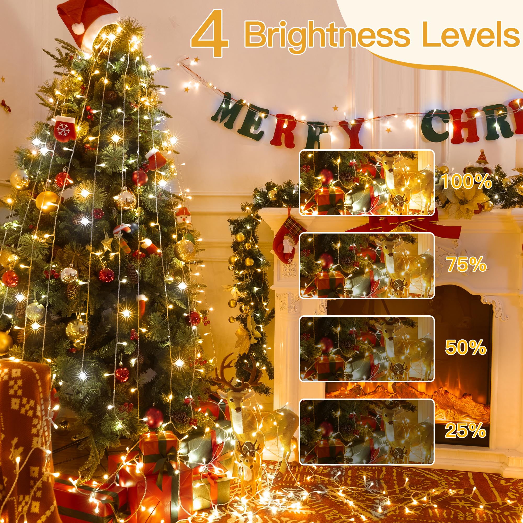 Ollny Warm White And Cool White Christmas Lights Waterproof  400Led 131Ft String Lights With Remote 3 Timer  Plug In 8 Modes Fairy Light For Xmas Tree Indoor Bedroom House Decorations