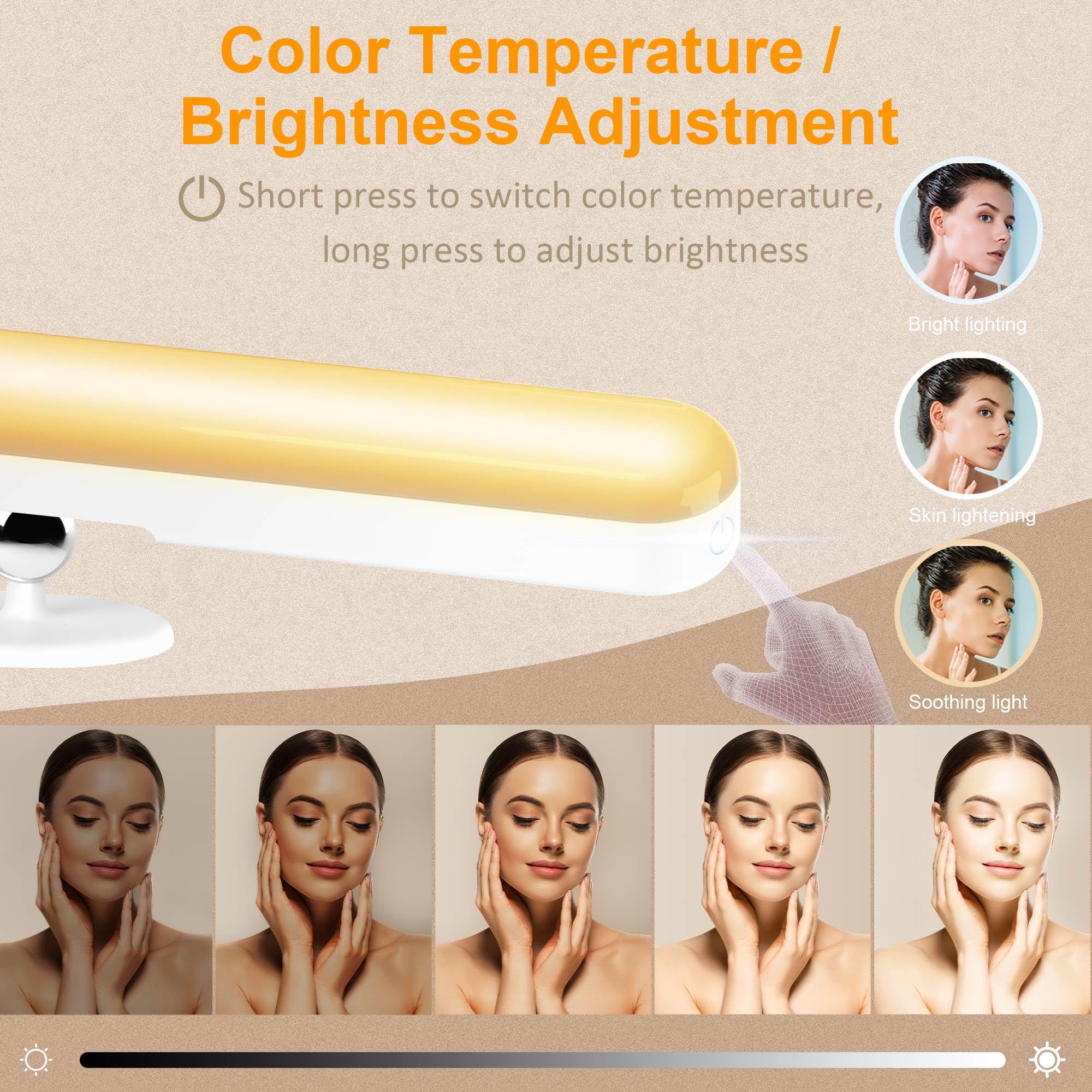 Benreom Wireless Mirror Lights - Rechargeable, Adjustable Brightness, 1 Pack, White Light, ABS Material for Makeup Vanity & Bathroom