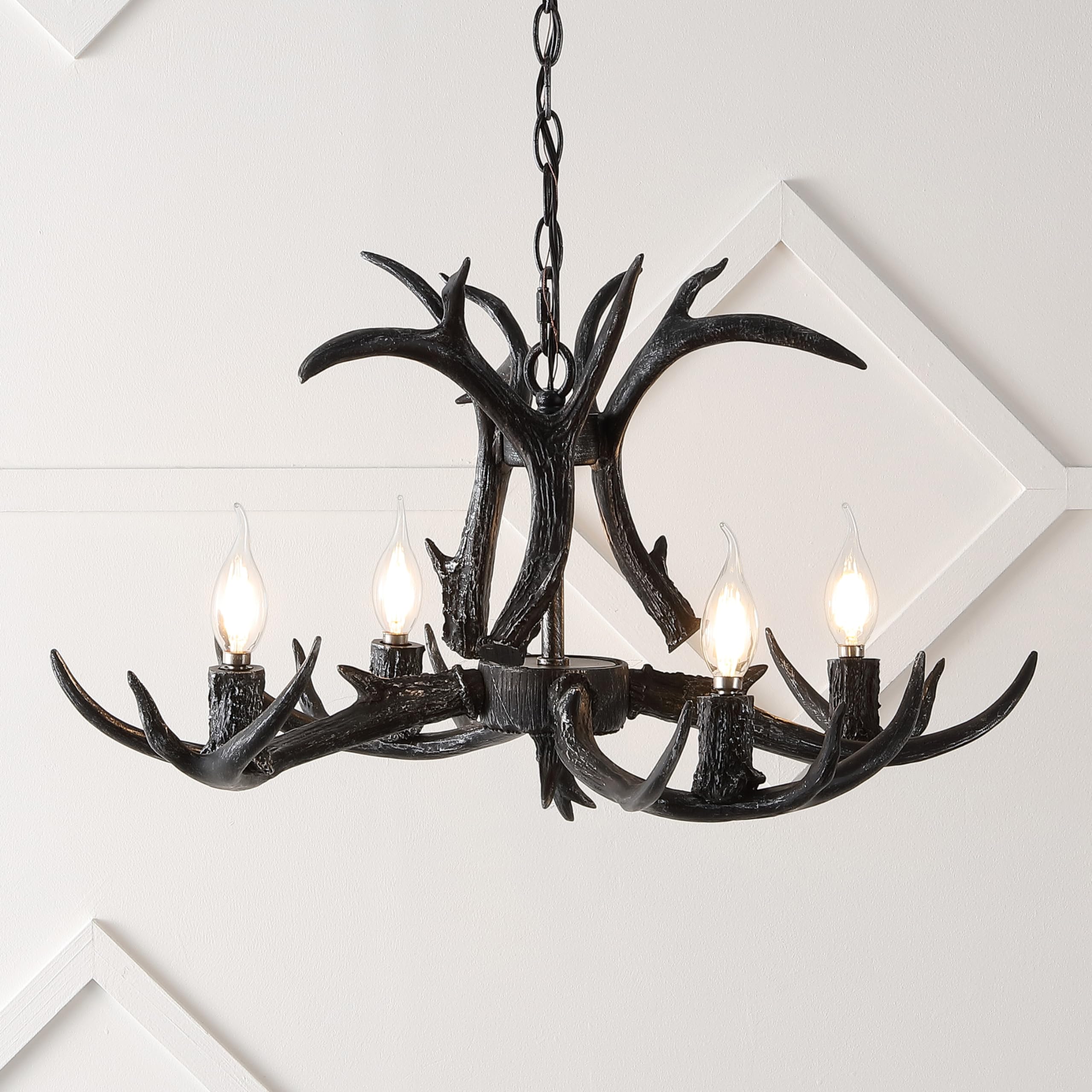 Jonathan Y Jyl6301D Eldora 26'' Adjustable Resin Antler 4-Light Led Chandelier, Black For Living Room, Dining Room