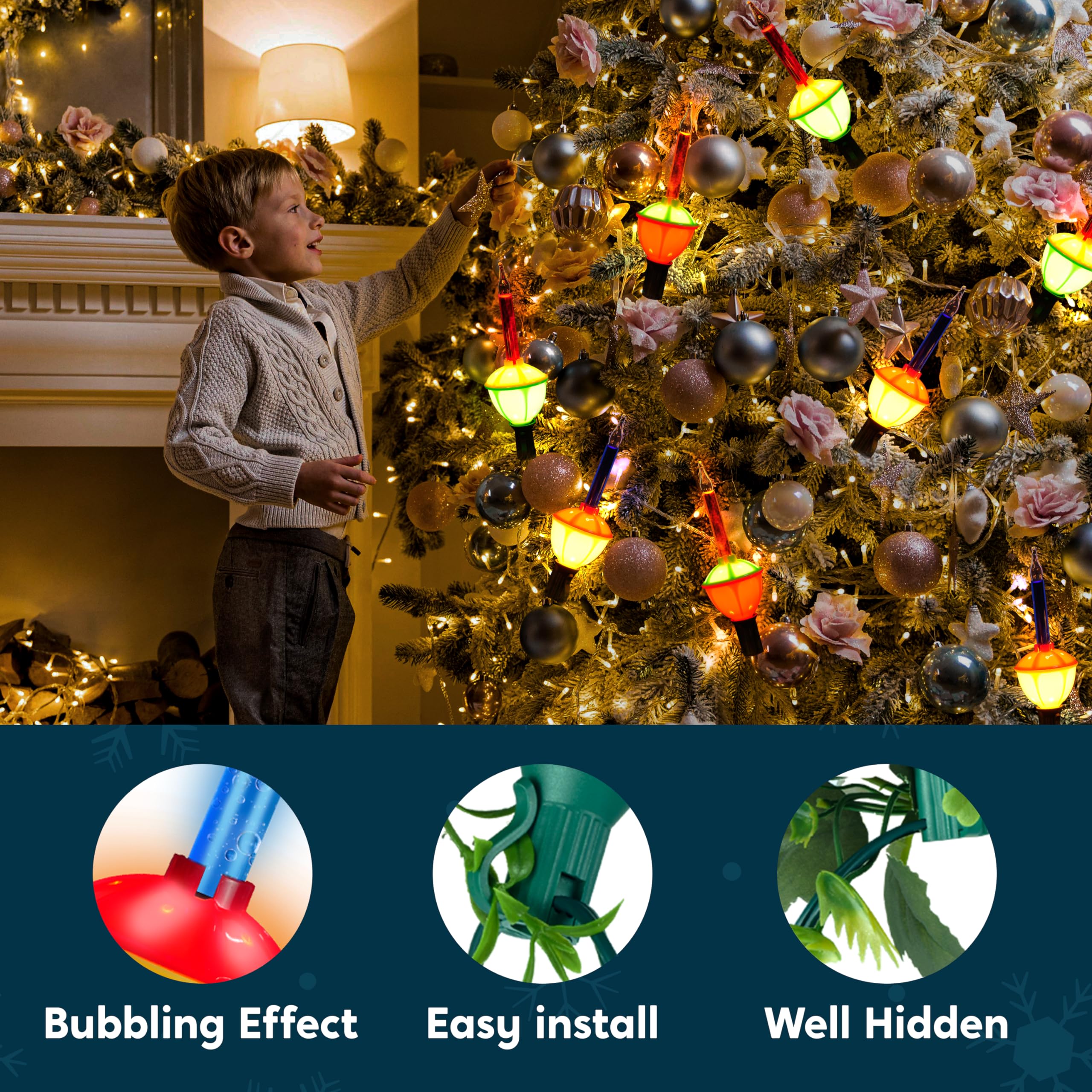Joiedomi Christmas Bubble String Lights - 2 Pack Multicolor, 14 Vintage Bubbles, Plastic, Perfect For Tree & Holiday Decor
