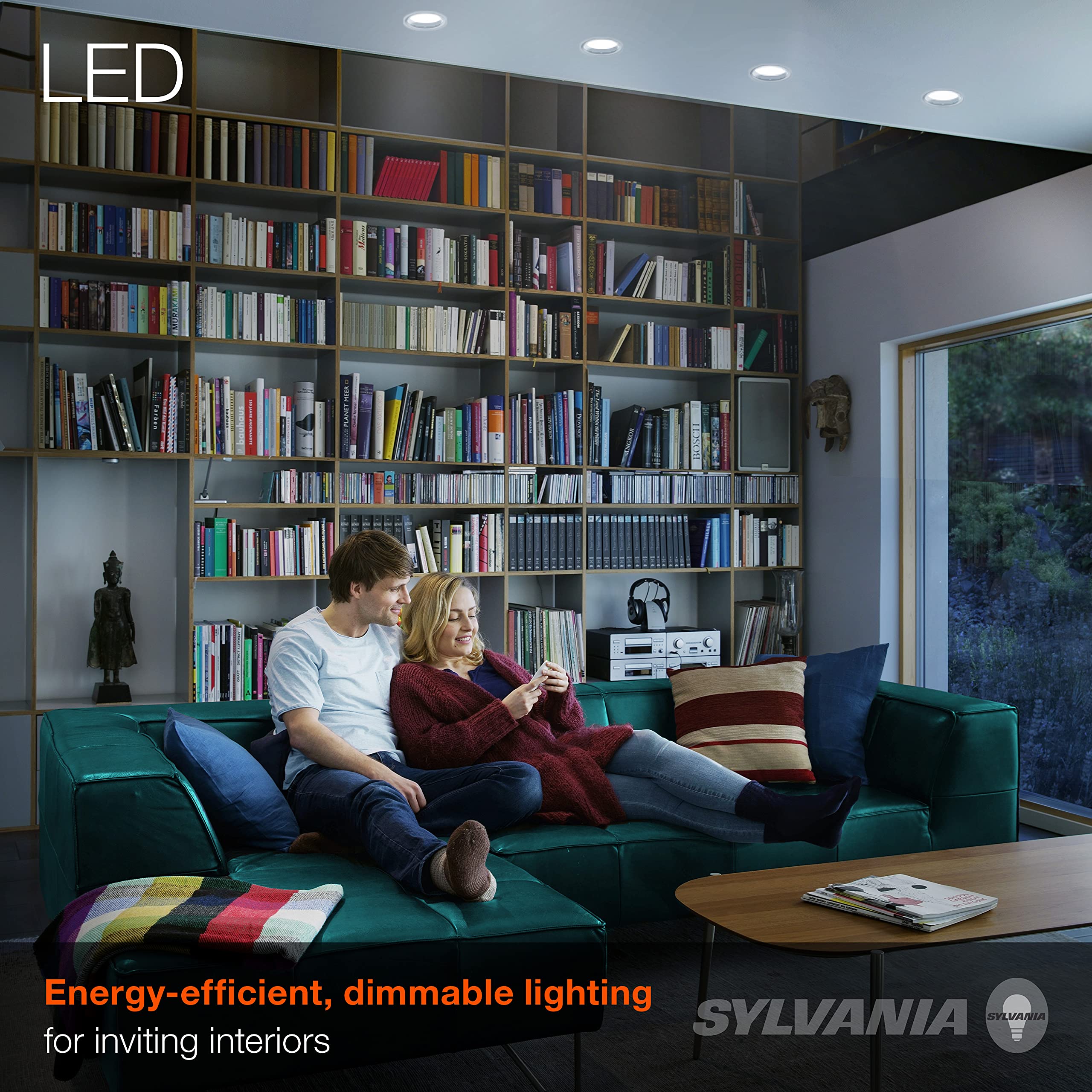 LEDVANCE SYLVANIA ECO LED Light Bulb BR30, 65W=10W, 650 Lumens, Dimmable, Daylight, 4 Pack, Plastic