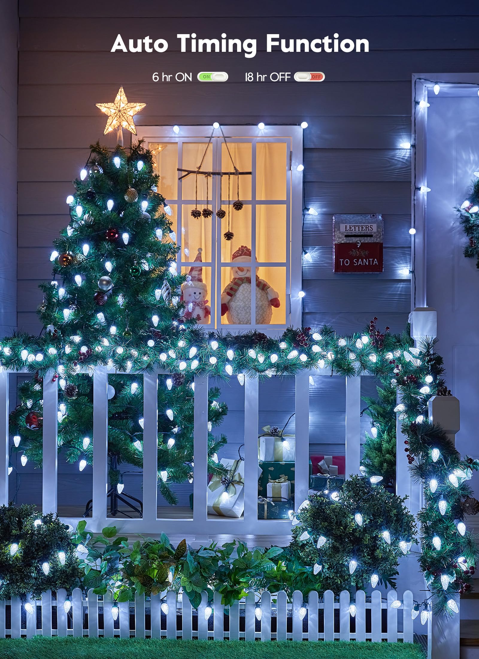 Brightown C9 Christmas Lights, 150 LED Pure White, 114FT, Waterproof, 8 Modes, Plug-in, Model GY-C9-X-33-3B