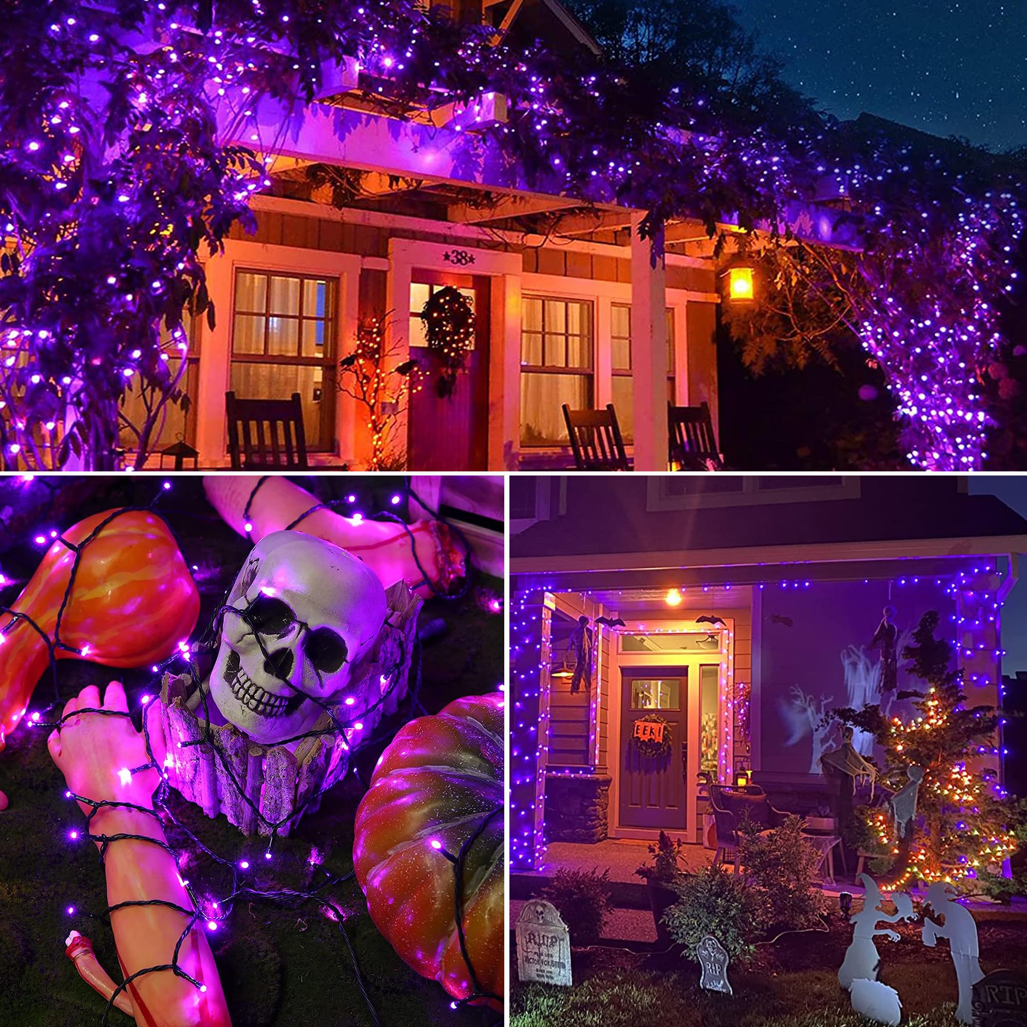 Joomer Purple Halloween Lights  100Ft 300 Led String Lights With 8 Modes Timer Waterproof Plug In Indoor Outdoor String Light For Halloween Decorations