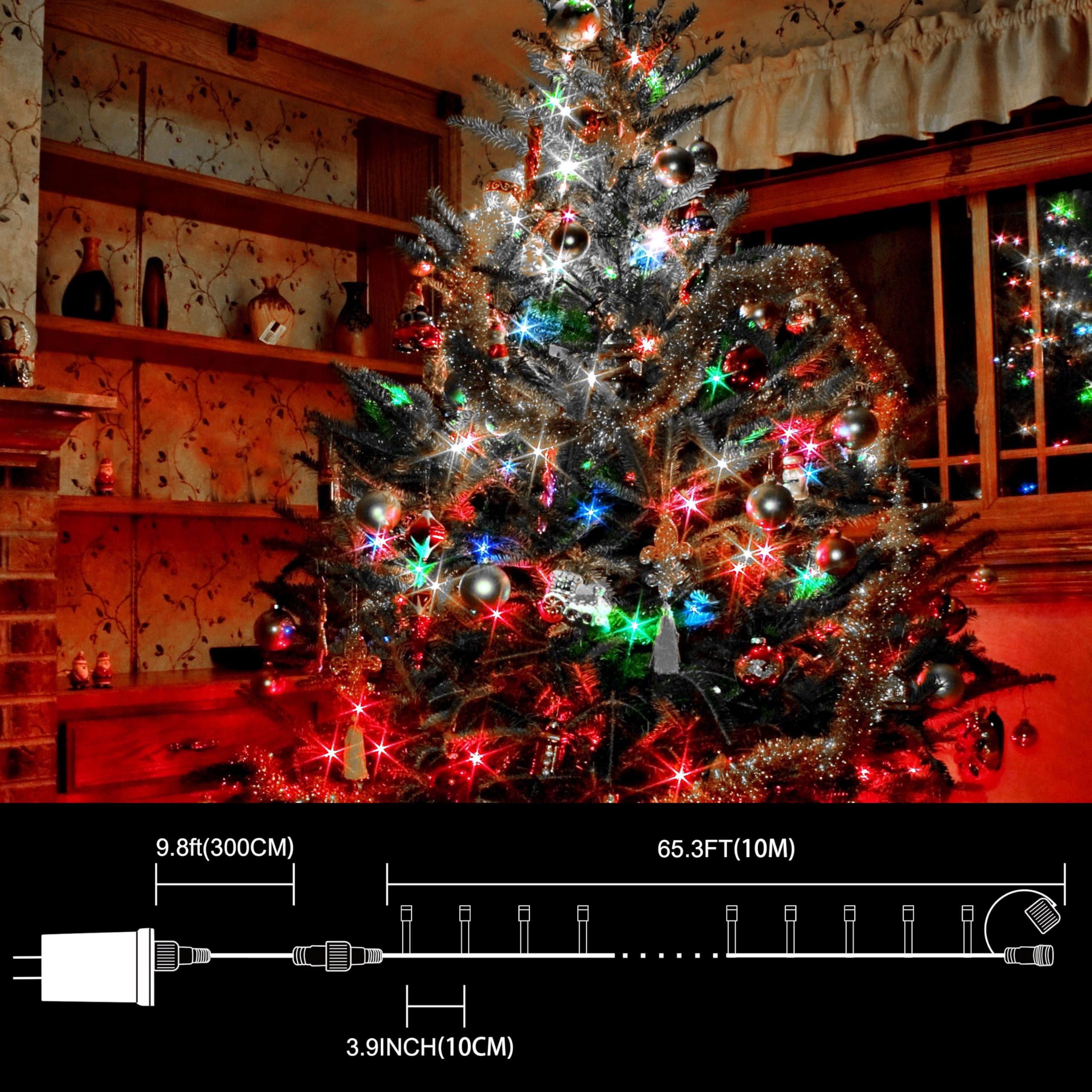 Lamphome 33Ft Christmas Decorative Mini Lights  100 Led Transparent Wire Fairy Starry String Lights Plug In  12 Lighting Modes  For Indoor Outdoor Xmas Tree Wedding Party Decoration (White+Multicolor)
