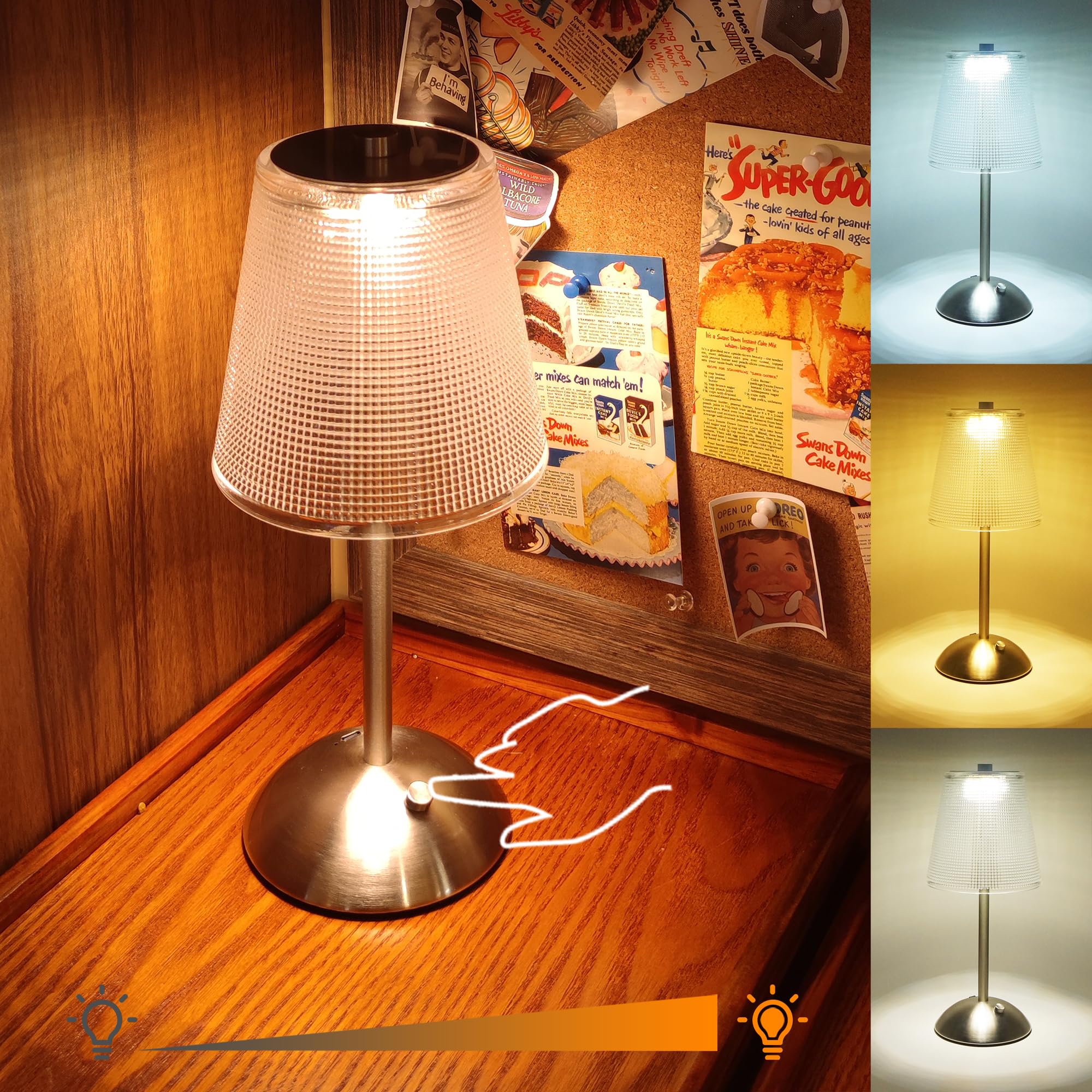 Amingulry Cordless Table Lamp, 4000Mah Rechargeable Battery Operated Lamp, 3 Way Modes & Stepless Dimmable Led Touch Lamp, Porta