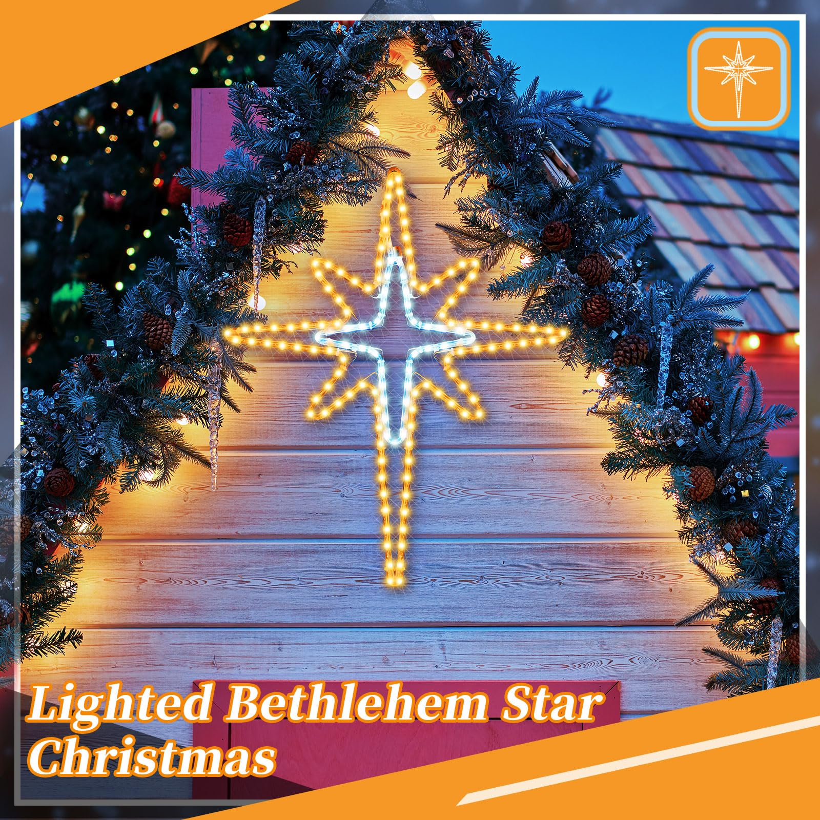 Wettal LED Star Hanging Lights for Christmas Decoration, 28in Iron, White & Warm Light