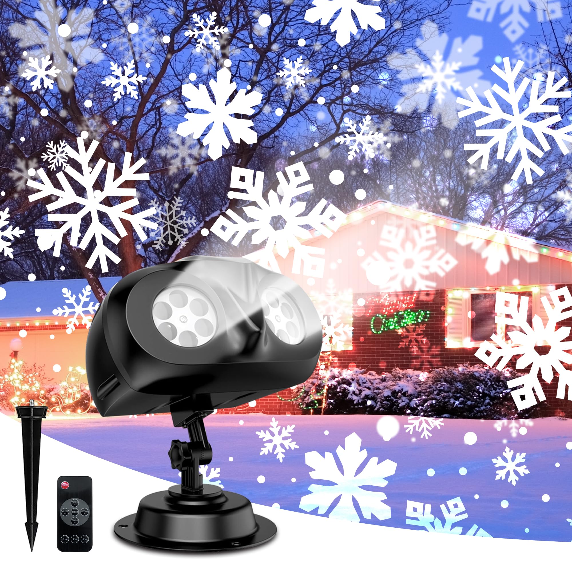 Snowflake Projector Lights JACKYLED Dual-Head Christmas Snowflake Light Projector HD Outdoor Indoor Festival Lighting Decoration
