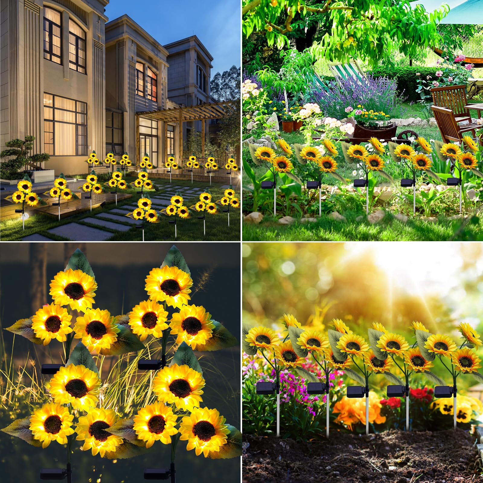 Solar Sunflower Outdoor Garden Lights  4 Pack With 12 Sunflower Waterproof Garden Decor  Gifts For Mom Grandma  Waterproof Decorative Lights For Pathways Patios And Yards Decorations