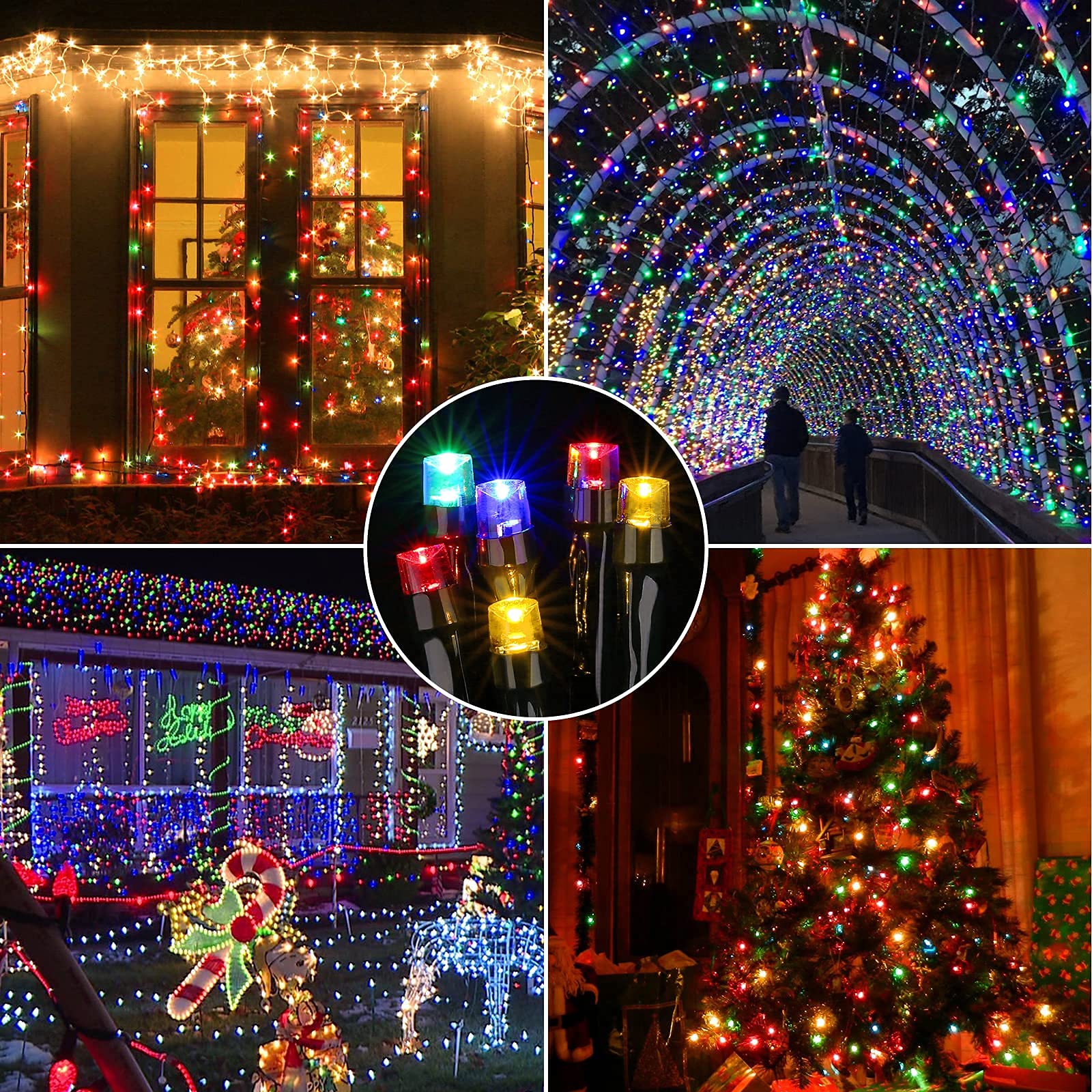 Flacchi 66 ft Multi-Color Christmas Lights, 200 LED Battery Operated, Waterproof, 8 Modes, Auto Timer for Indoor/Outdoor Holiday Decor