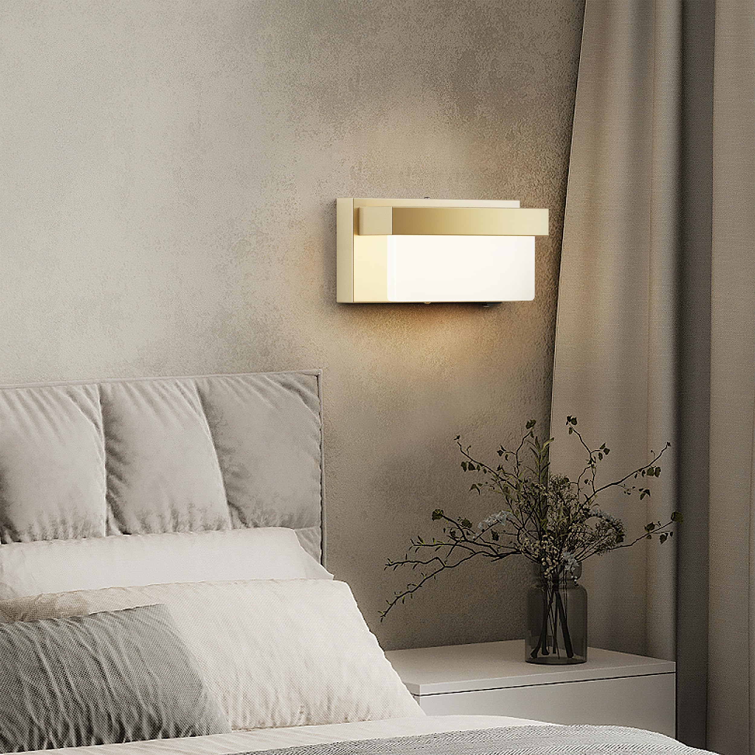 Lightinn Wall Sconce Champagne Gold Wall Light With On/Off Switch 8 Inch Led Wall Lamp Acrylic Lampshade 4000K Sconce Wall Lighting