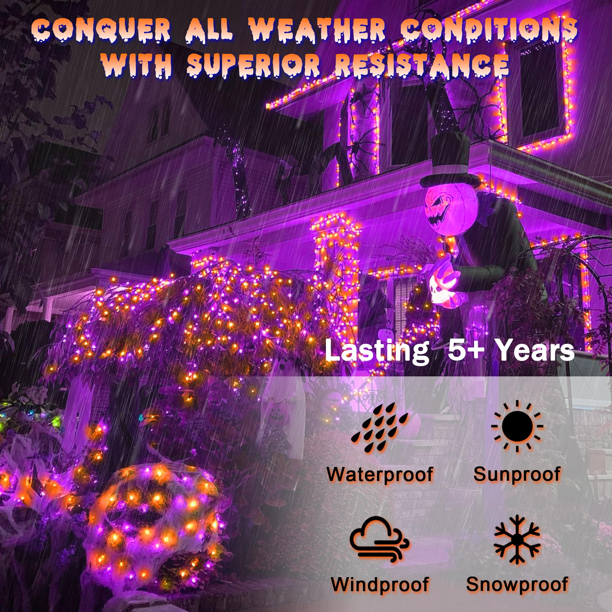 300 Led Halloween Lights Indoor Outdoor, 100Ft Purple & Orange String Lights With 8 Lighting Modes & Timer, Halloween Decorations For Patio Yard Fence Deck Room Balcony Garden Halloween Party