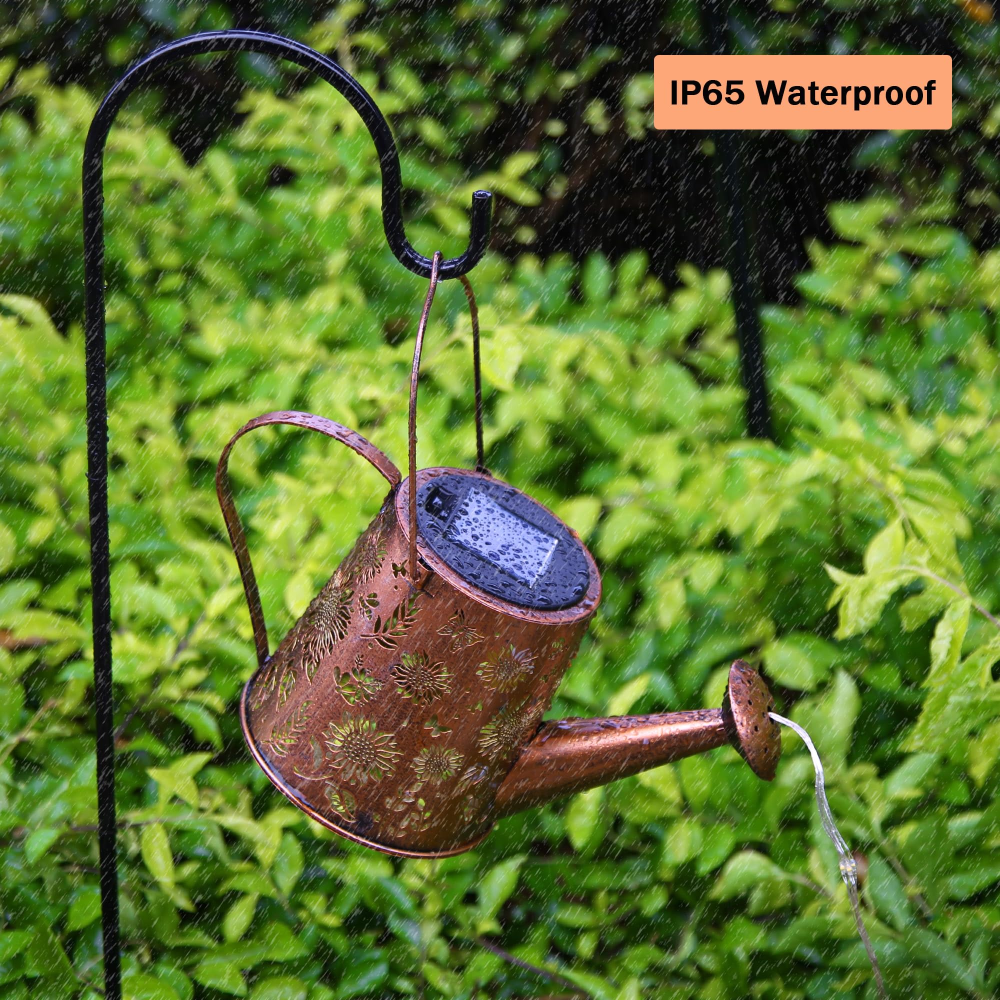 Anytalk Solar Watering Can With Lights, Hanging Solar Waterfall Lights Outdoor Garden Decorations, Waterproof Solar Garden Light