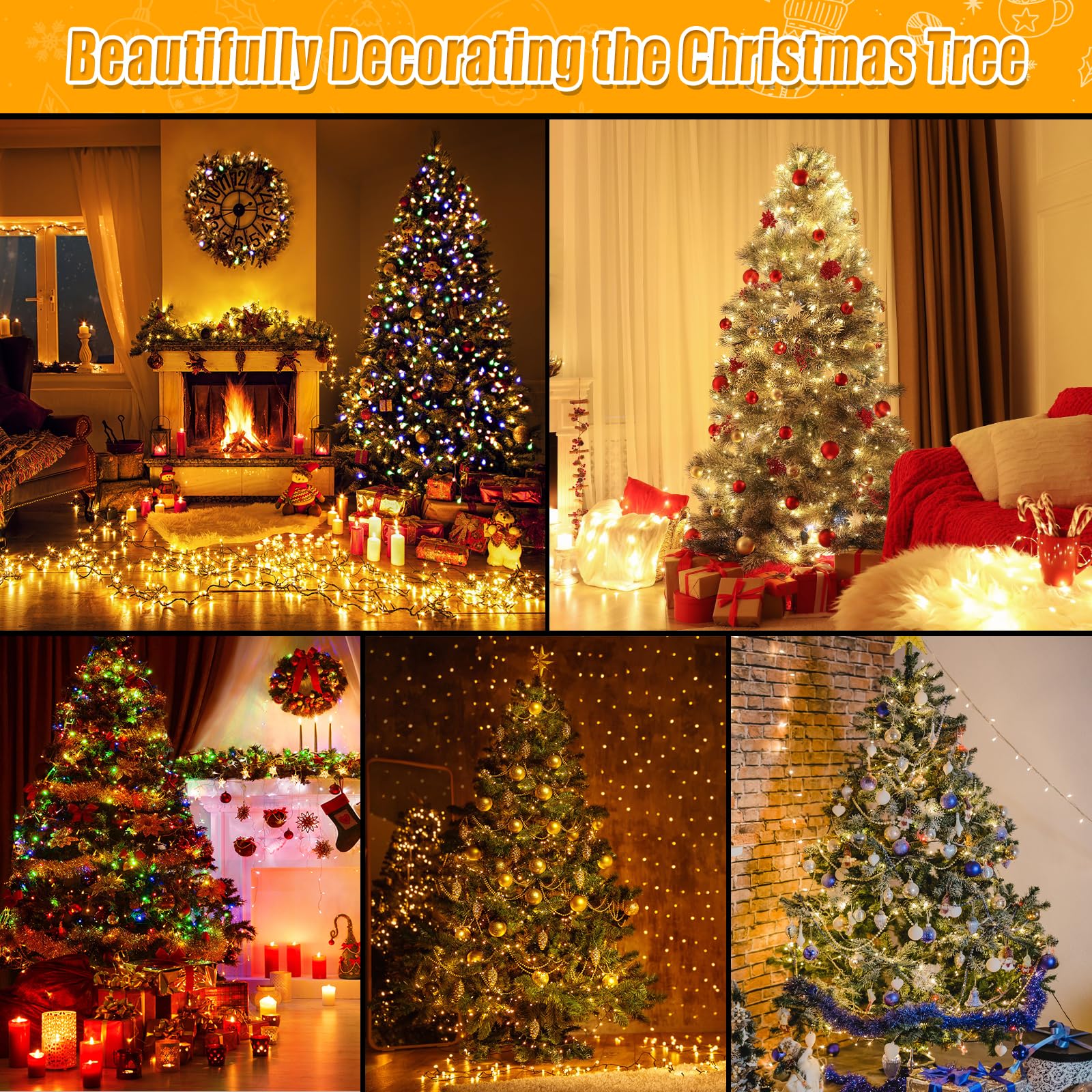 Adamonda 56FT 1000 LED Cluster Christmas Lights, Warm White, Waterproof, Remote, 12 Modes, Model DMO-S-1000