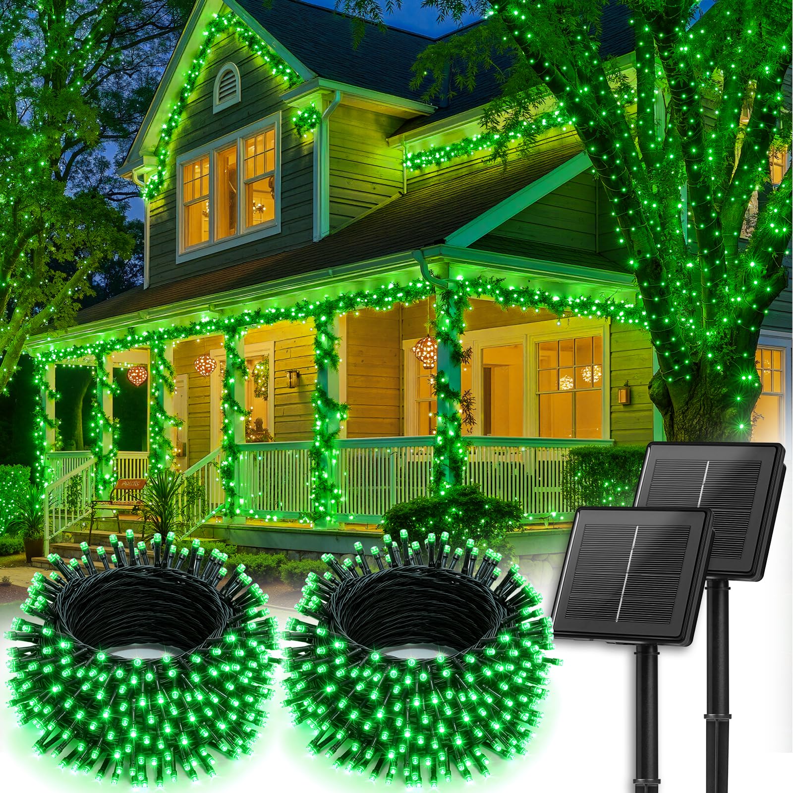 Brightown 2 Pack Solar String Lights Outdoor  Total 144Ft 400 Led Twinkle Fairy Lights Waterproof With 8 Modes Auto On/Off For Patio Tree Garden Party Home Wedding Christmas Decorations (Green)