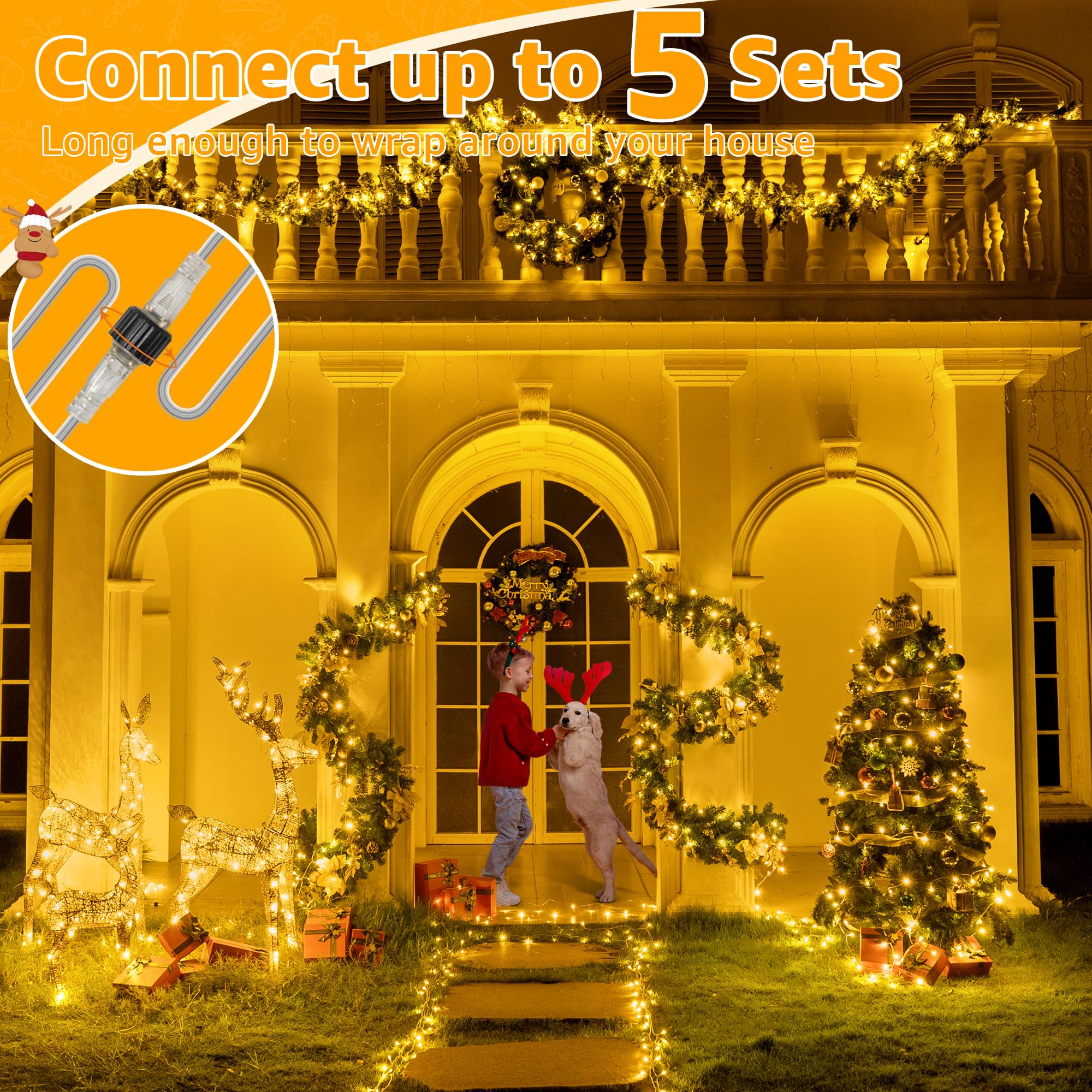 Ollny String Lights 120Led 40Ft, Warm White Fairy Lights Waterproof Connectable Timer, 8 Modes Plug In Christmas Lights For Bedroom Outdoor Party Indoor Classroom Decorations