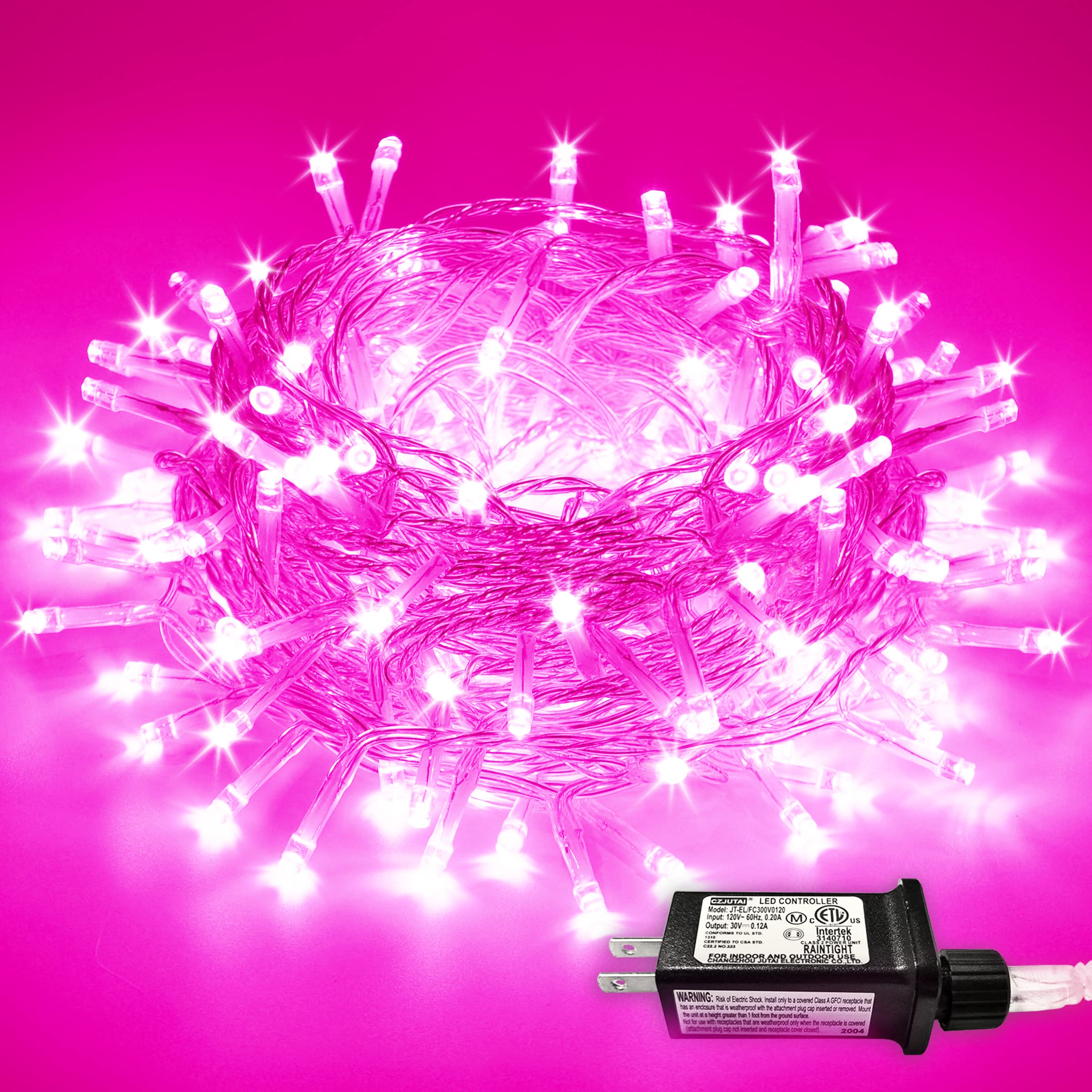 Jmexsuss Pink Lights For Room Decor, 200 Led Pink Christmas Lights Clear Wire, 66Ft Pink String Fairy Lights Plug In For Bedroom Indoor Outdoor Girl'S Room Decorations