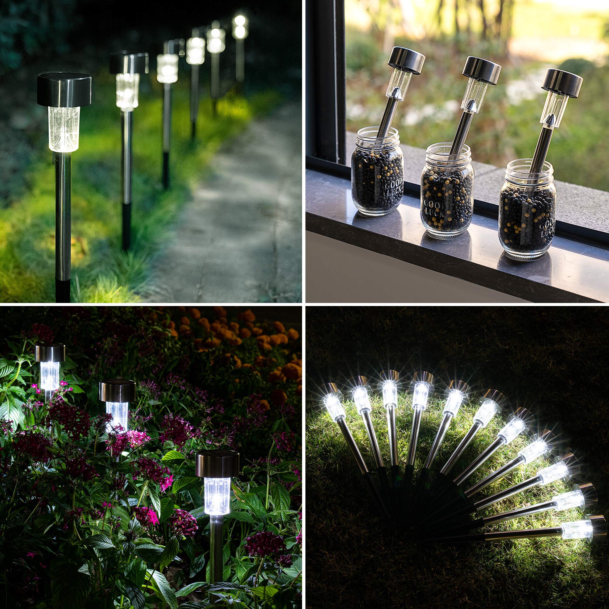 Gigalumi Solar Pathway Lights 12 Pack, Stainless Steel Ip44 Waterproof Auto On/Off Outdoor Led Pathway Landscape Solar Lights Fo