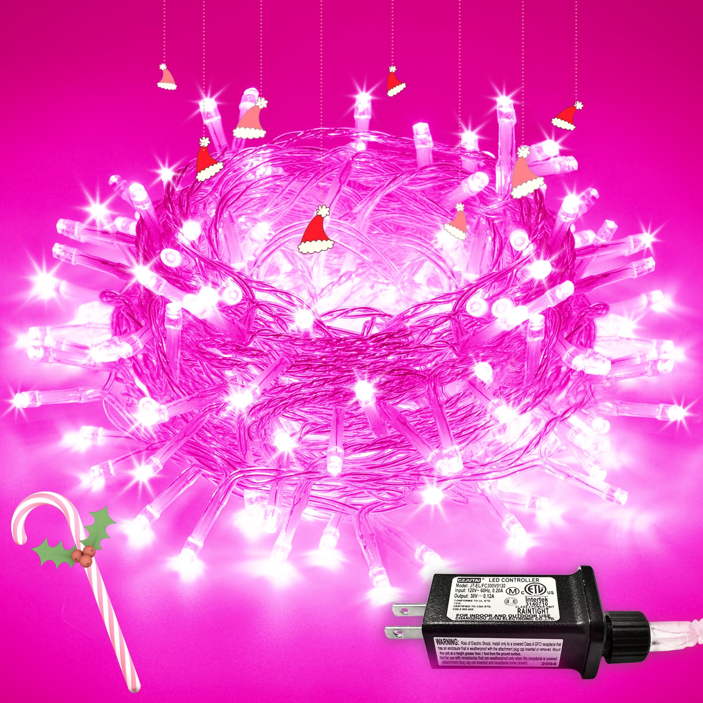 Jmexsuss Pink Lights For Room Decor, 200 Led Pink Christmas Lights Clear Wire, 66Ft Pink String Fairy Lights Plug In For Bedroom Indoor Outdoor Girl'S Room Decorations