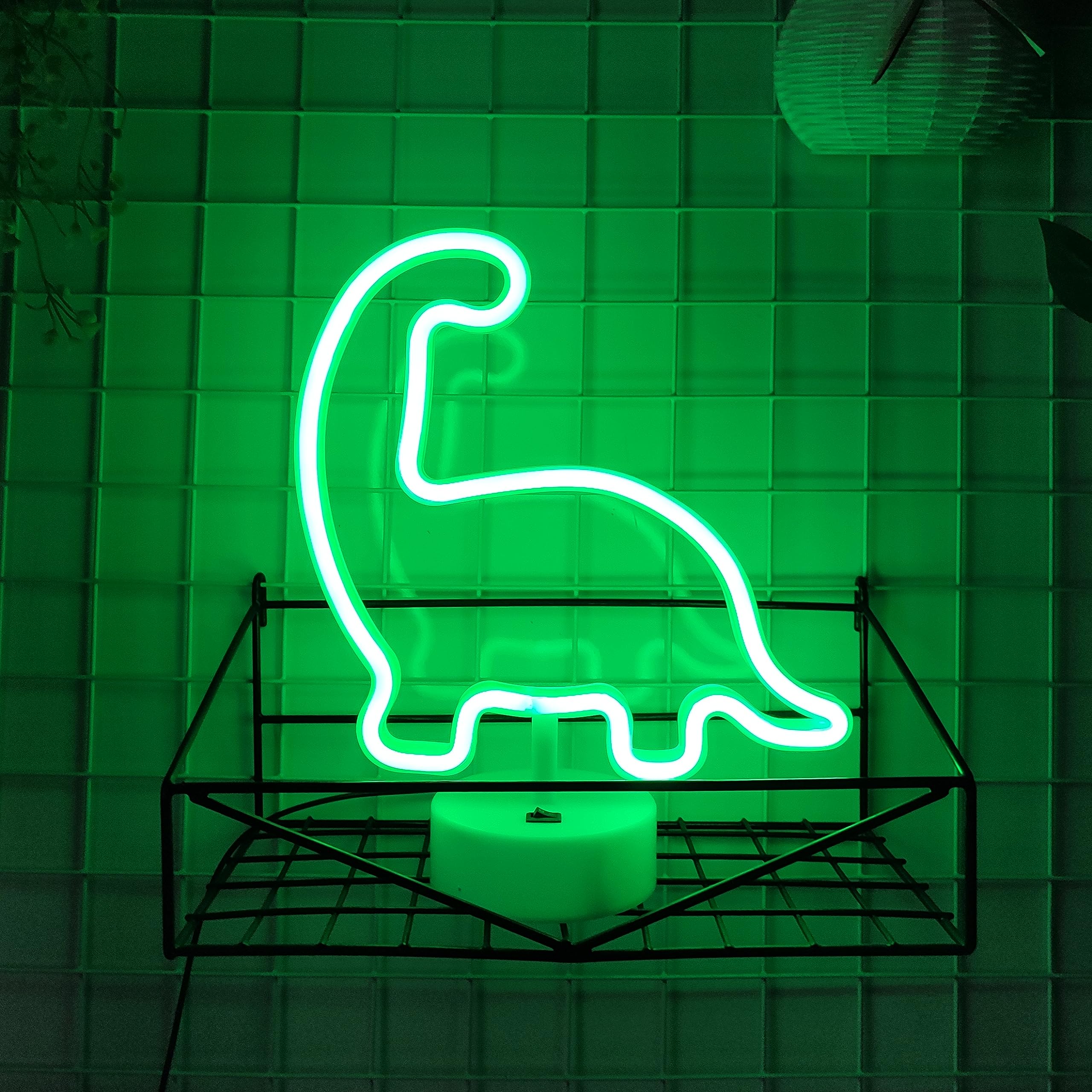 JYWJ Neon Dinosaur Sign - USB/3-AA Battery Powered LED Light, Green, Flexible Tube, Model JY-NEON-001