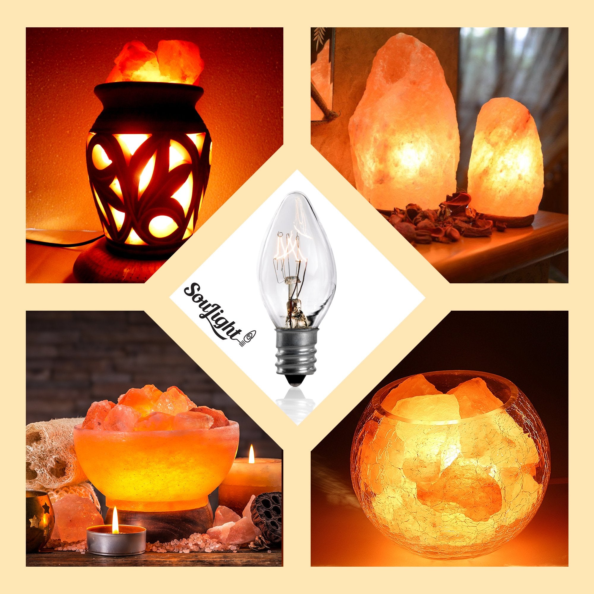 SouLight 15W Candelabra Base Bulbs - Clear Glass E12 C7 Socket, 12 Piece Set for Salt Lamps and Wax Warmers